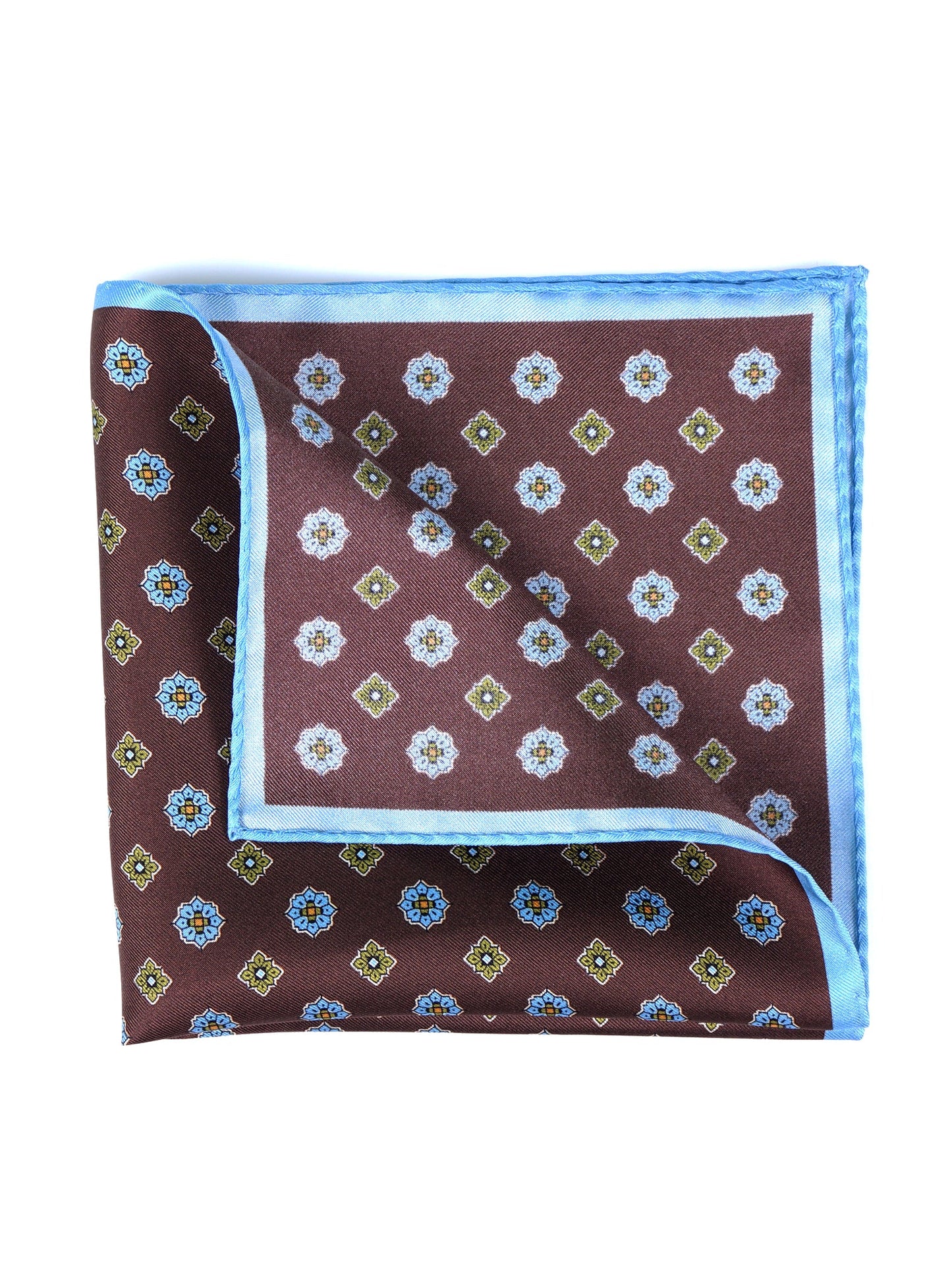 Brown Pocket Square in Pure Printed Silk KARMA