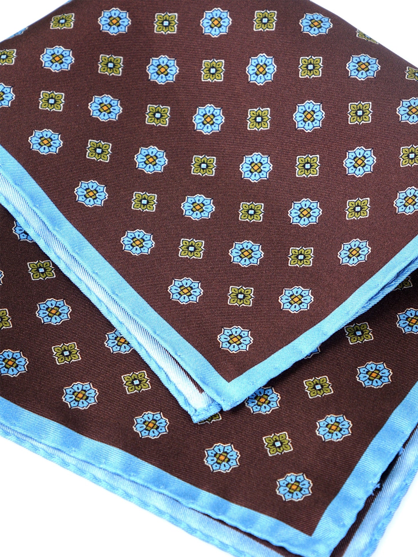 Brown Pocket Square in Pure Printed Silk KARMA