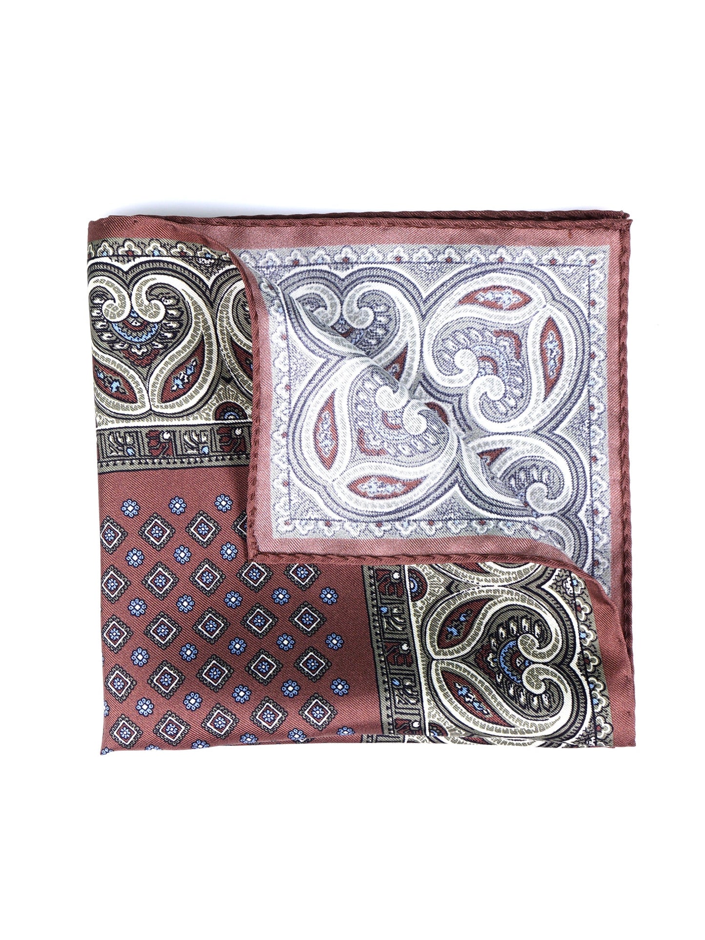 Brown Pocket Square in 100% Printed Silk GAVINO