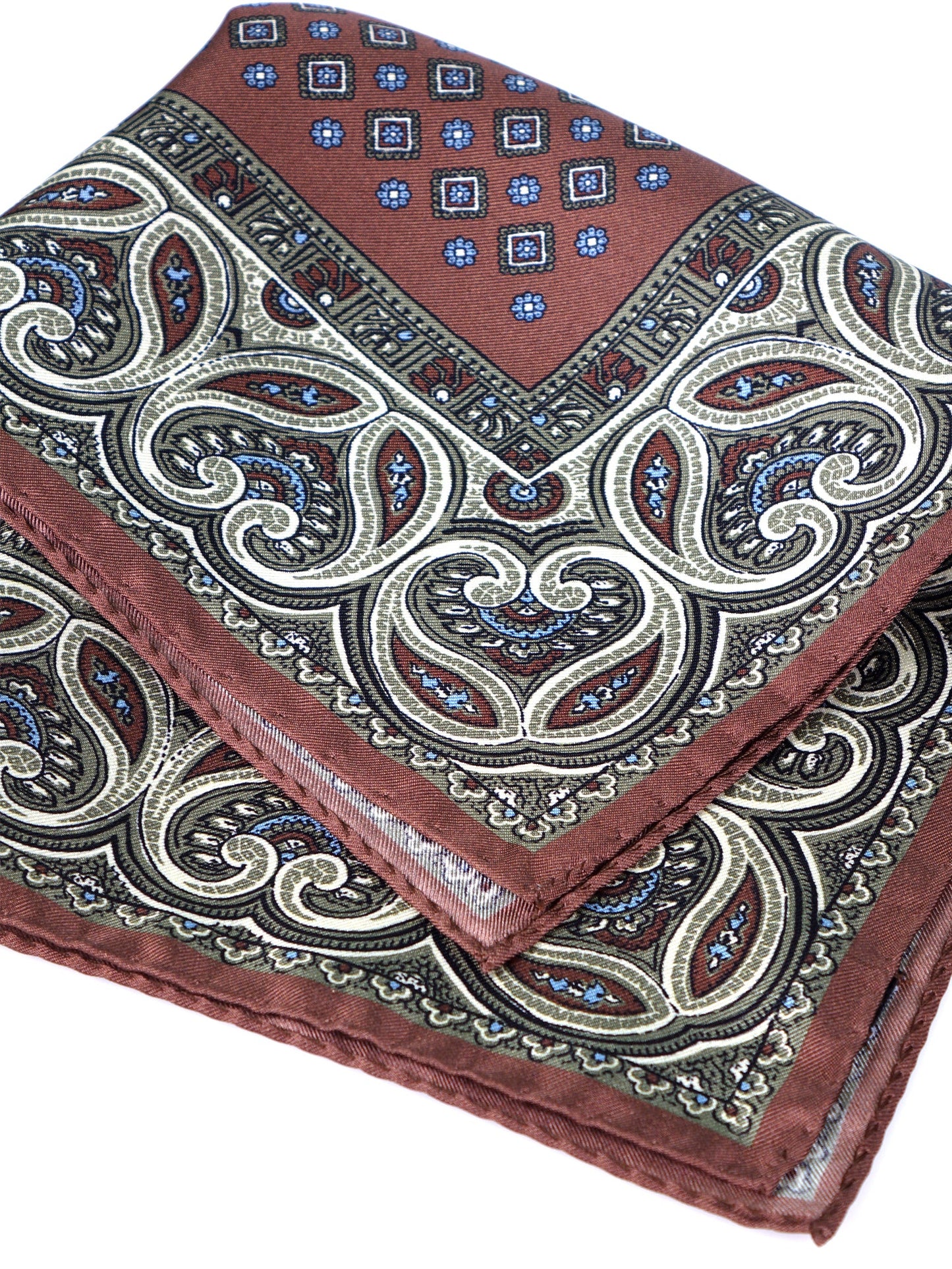Brown Pocket Square in 100% Printed Silk GAVINO