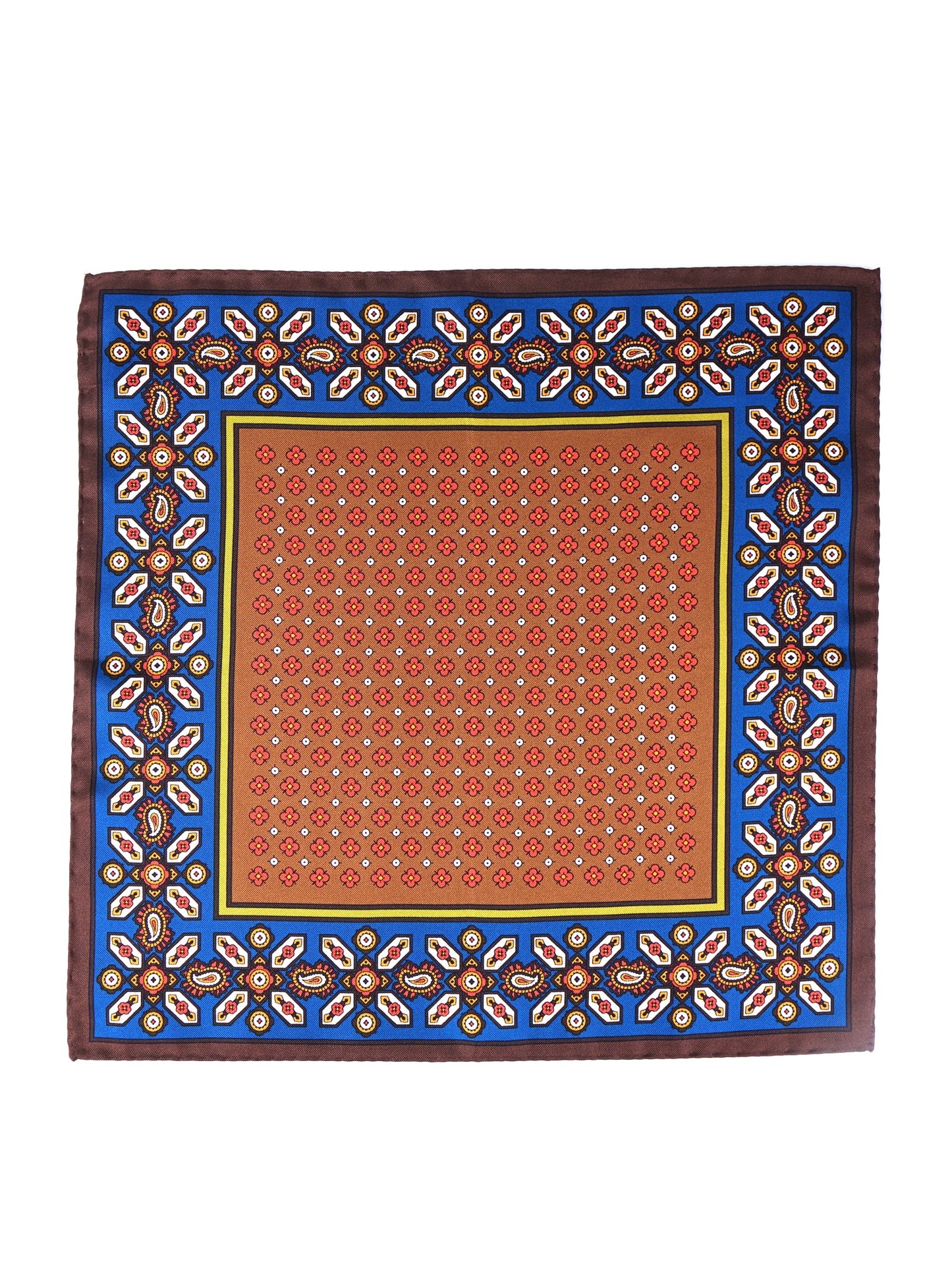 Brown Pocket Square in Pure Printed Silk ROSARIO
