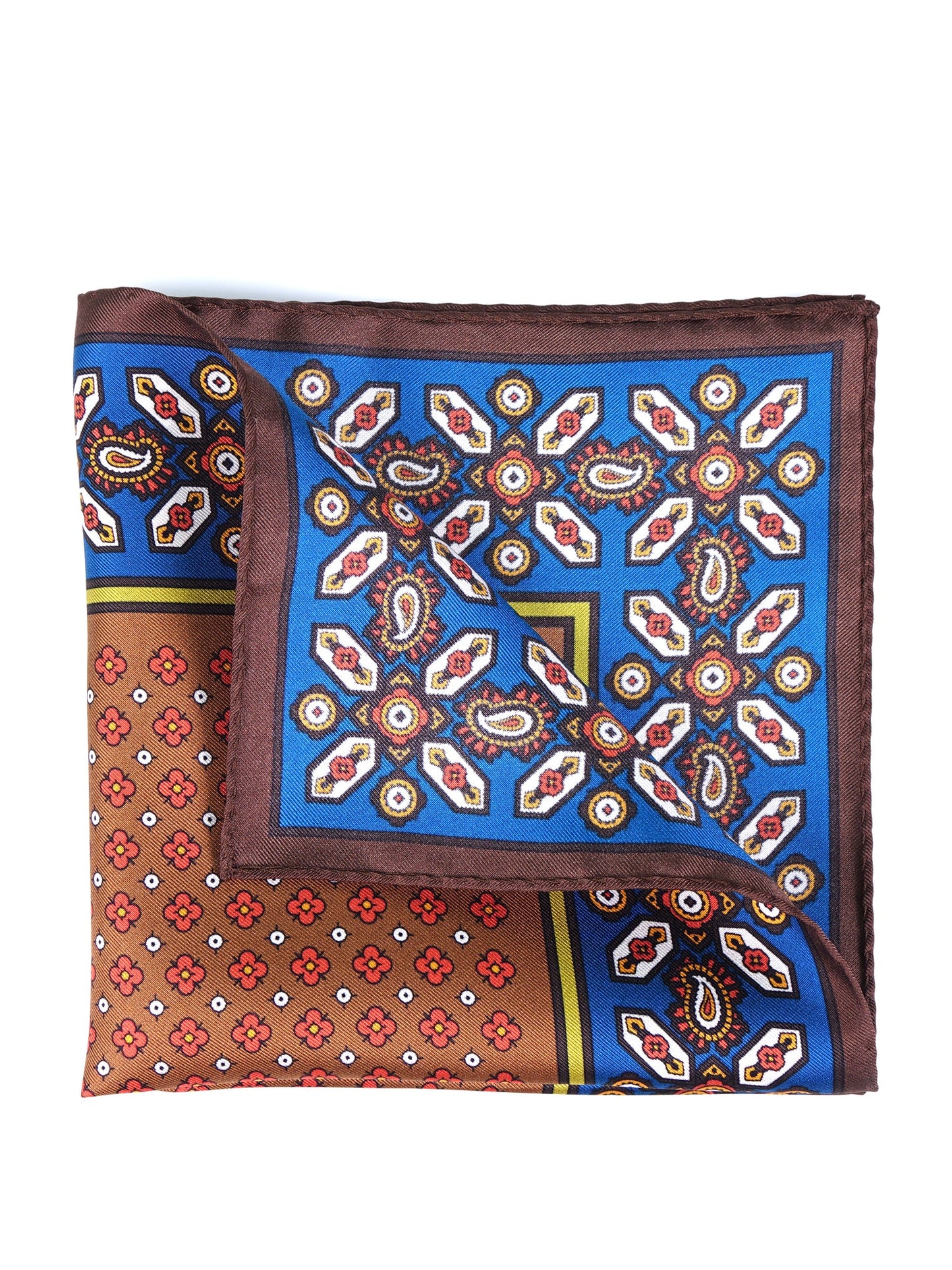 Brown Pocket Square in Pure Printed Silk ROSARIO