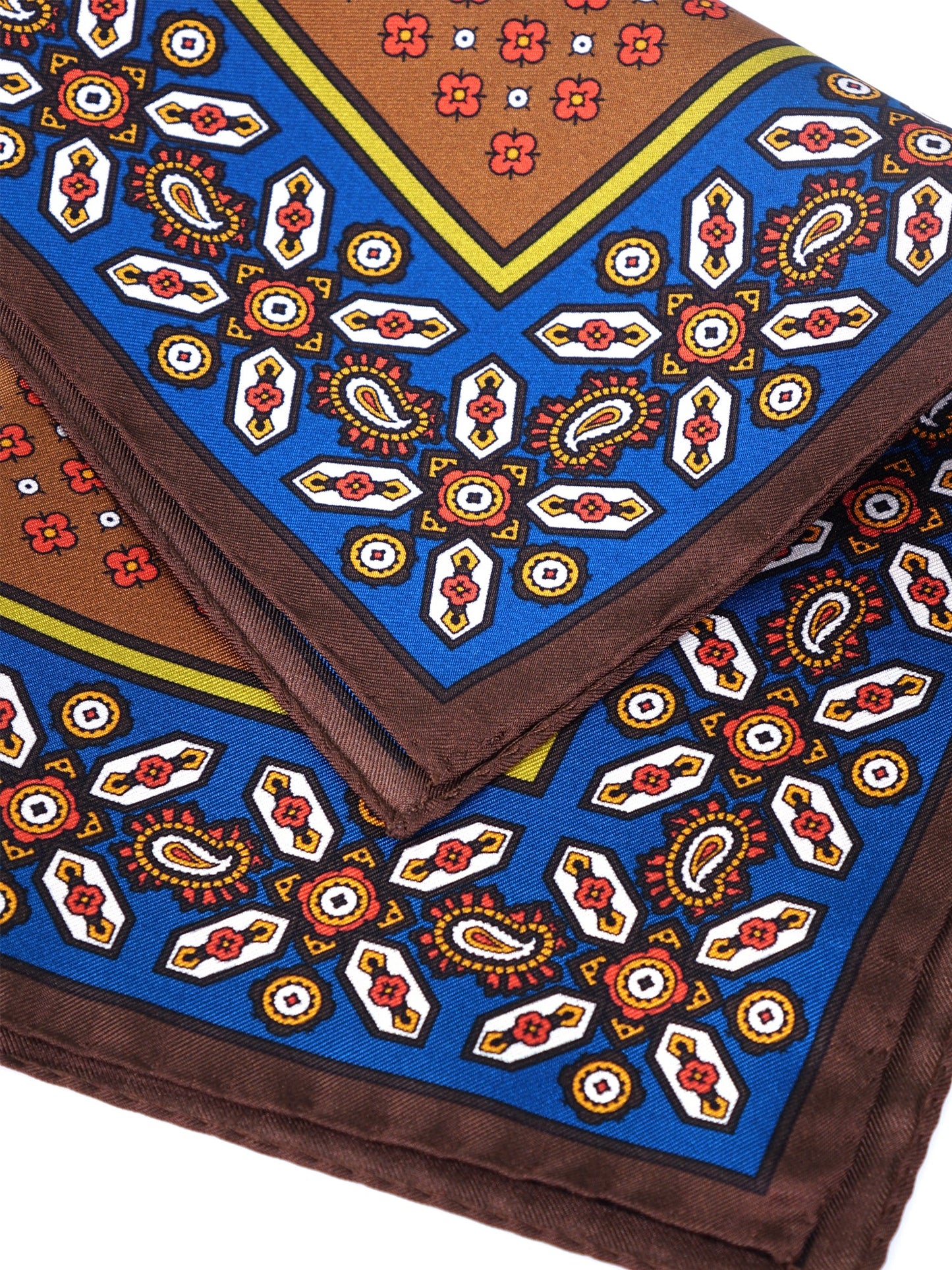 Brown Pocket Square in Pure Printed Silk ROSARIO