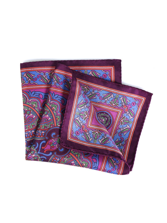 Burgundy Pocket Square in 100% Printed Silk FABIO