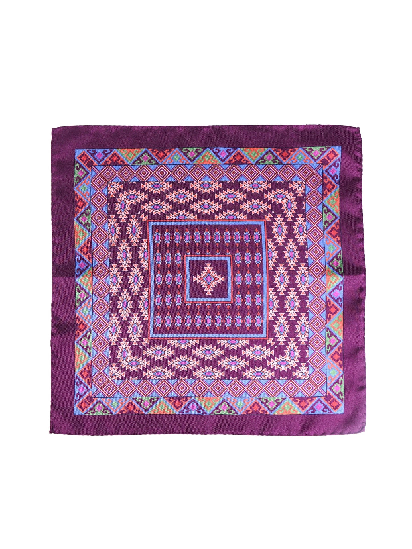 Burgundy Pocket Square in Pure Printed Silk ETNICO