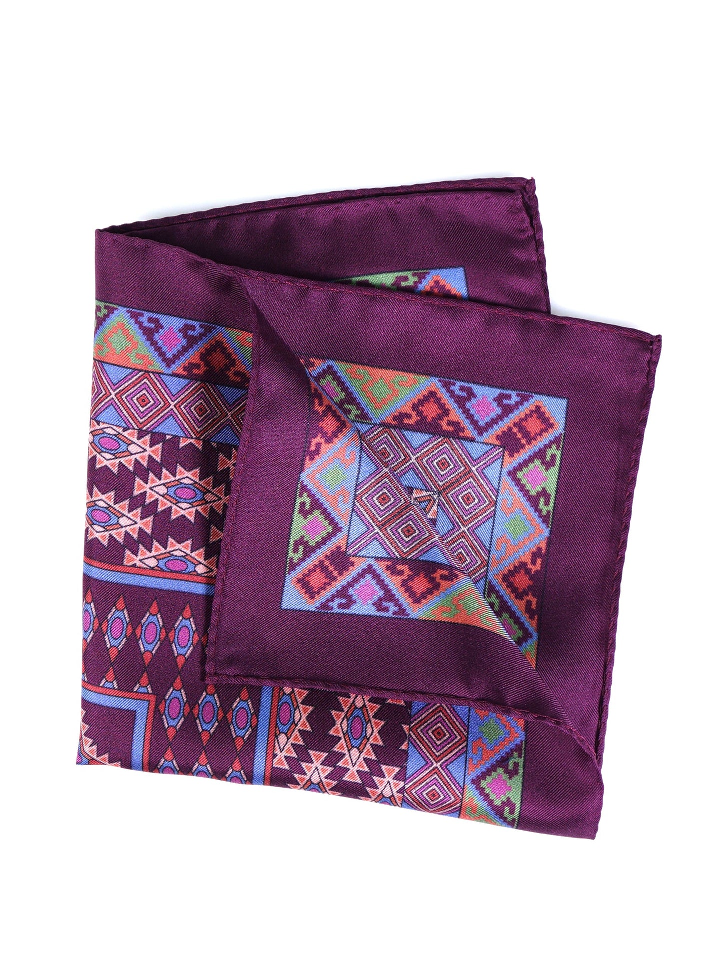 Burgundy Pocket Square in Pure Printed Silk ETNICO