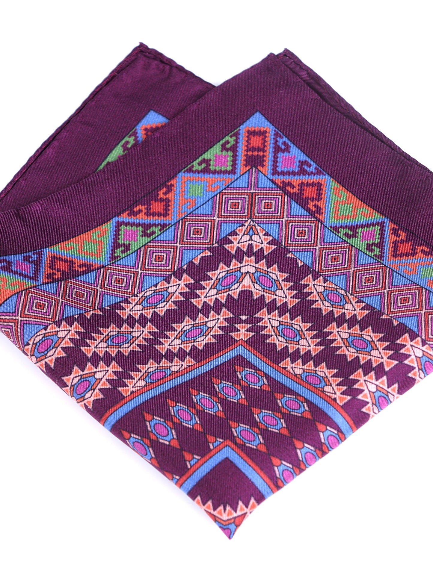 Burgundy Pocket Square in Pure Printed Silk ETNICO