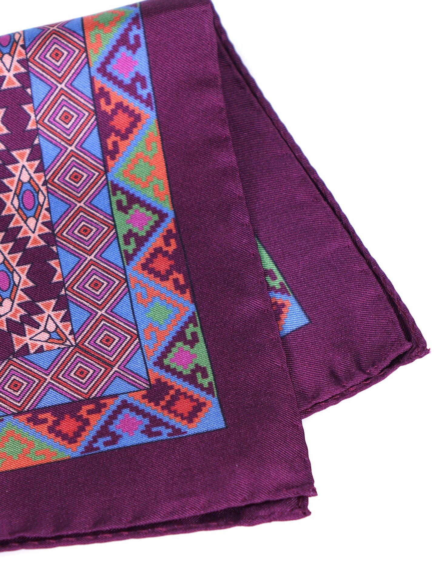 Burgundy Pocket Square in Pure Printed Silk ETNICO