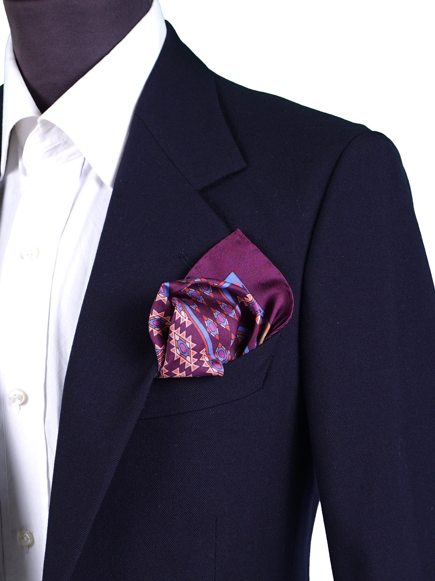Burgundy Pocket Square in Pure Printed Silk ETNICO