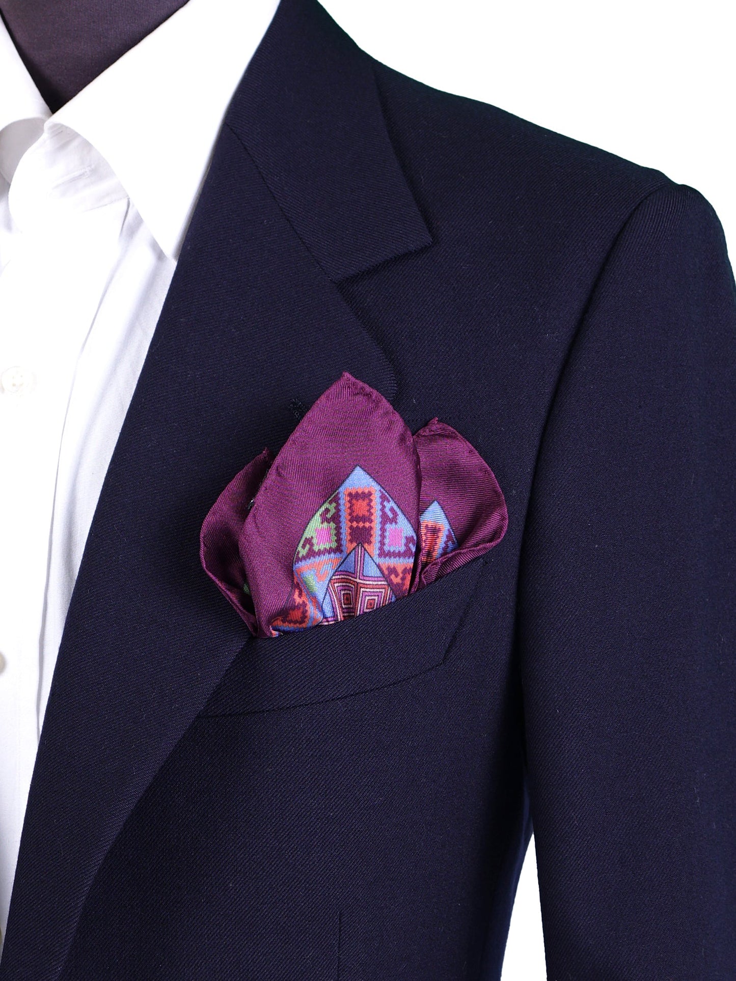 Burgundy Pocket Square in Pure Printed Silk ETNICO