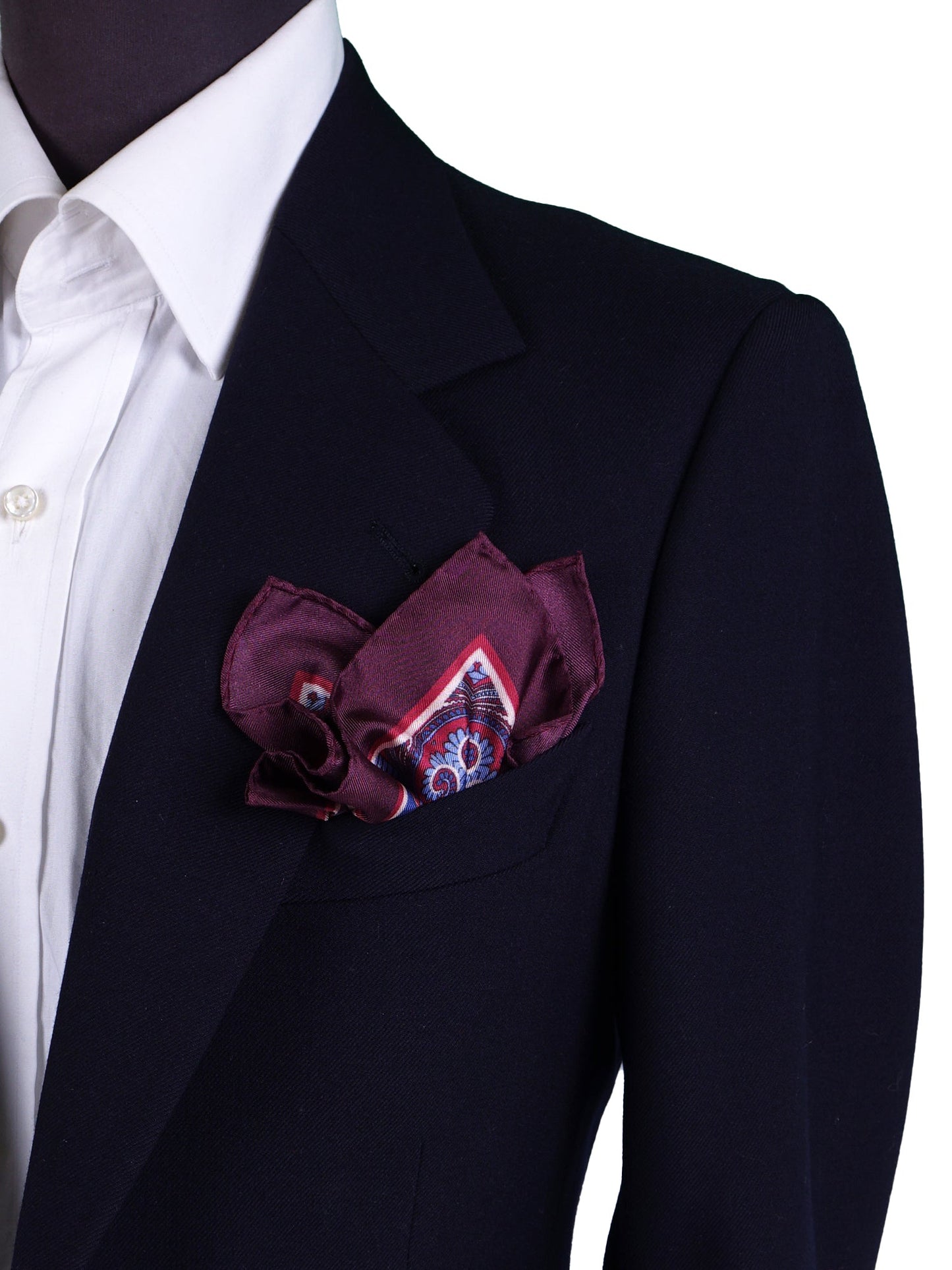 Dark Red Pocket Square in Pure Printed Silk SALVIO