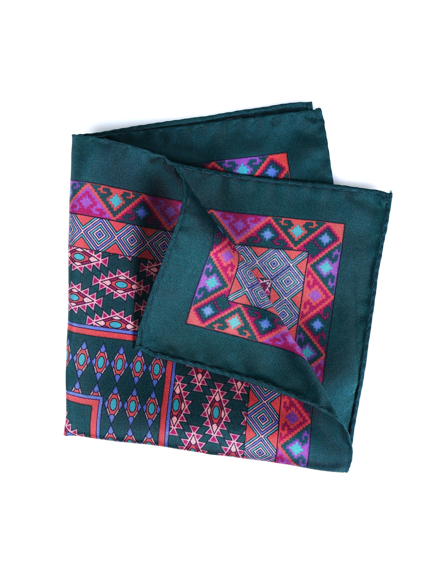 Green Pocket Square in Pure Printed Silk ETNICO