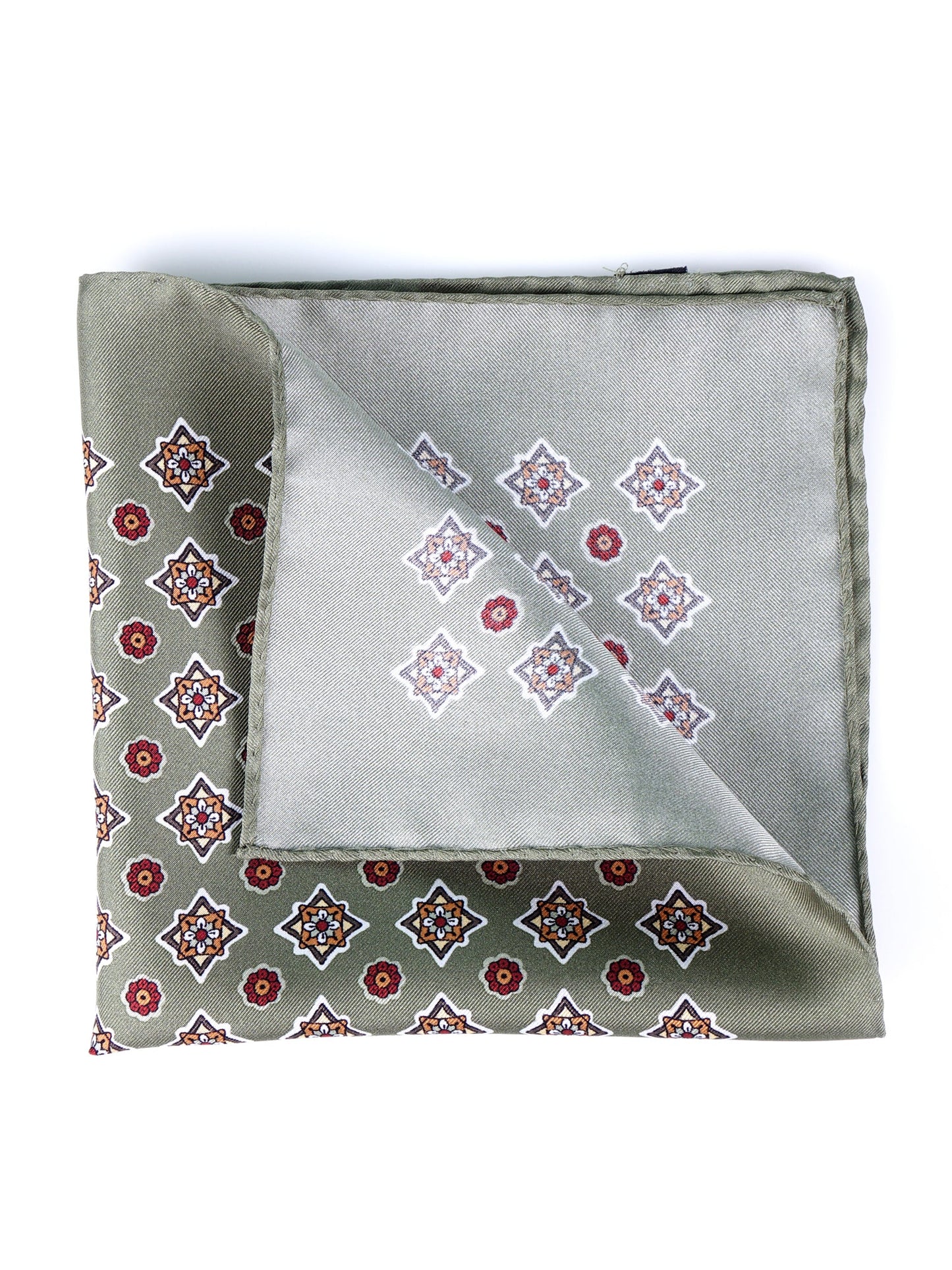 Green Pocket Square in Pure Printed Silk HOFFMAN