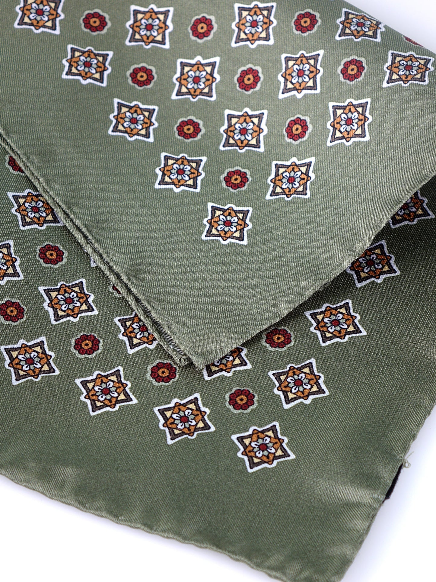 Green Pocket Square in Pure Printed Silk HOFFMAN