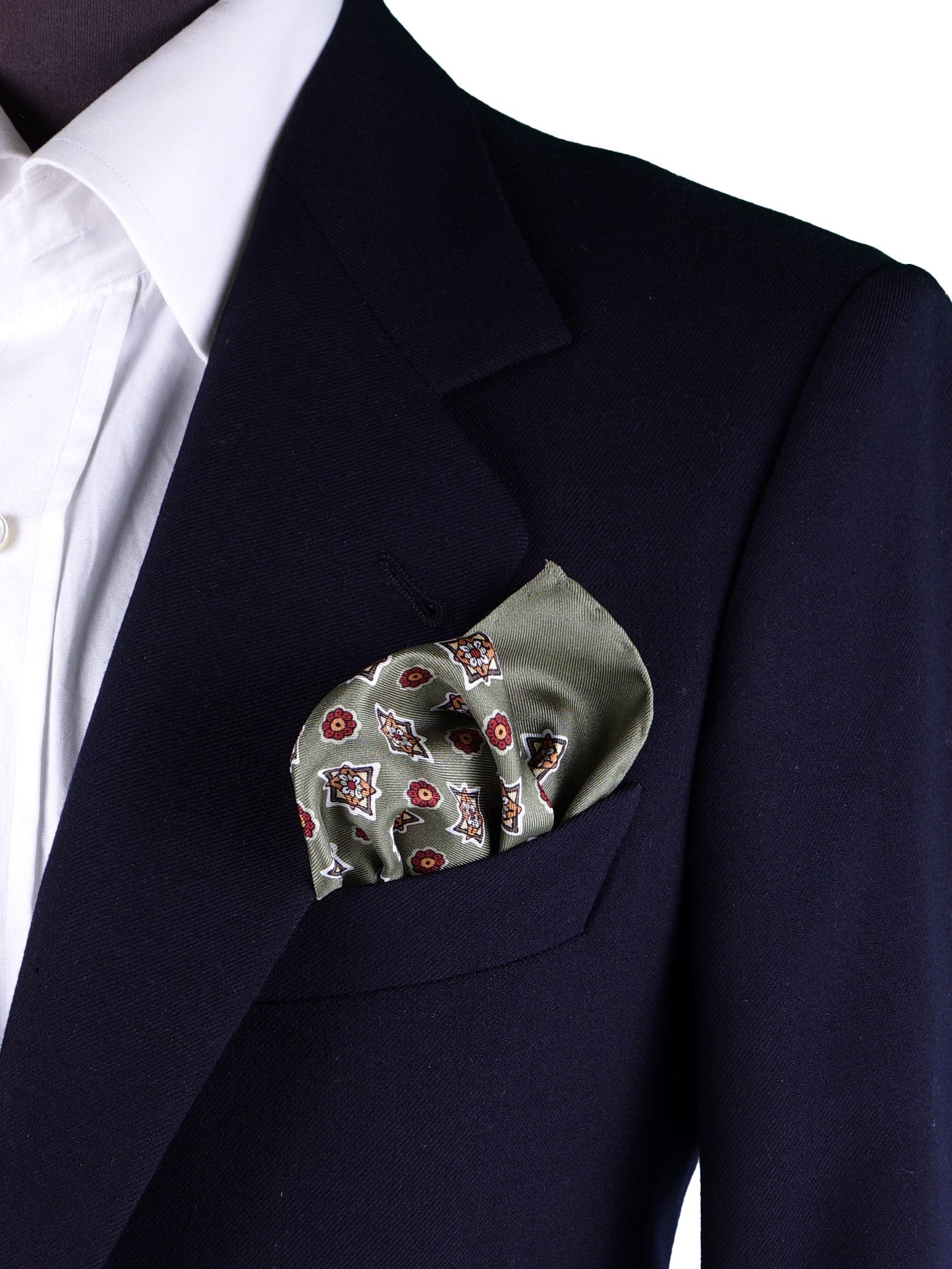 Green Pocket Square in Pure Printed Silk HOFFMAN