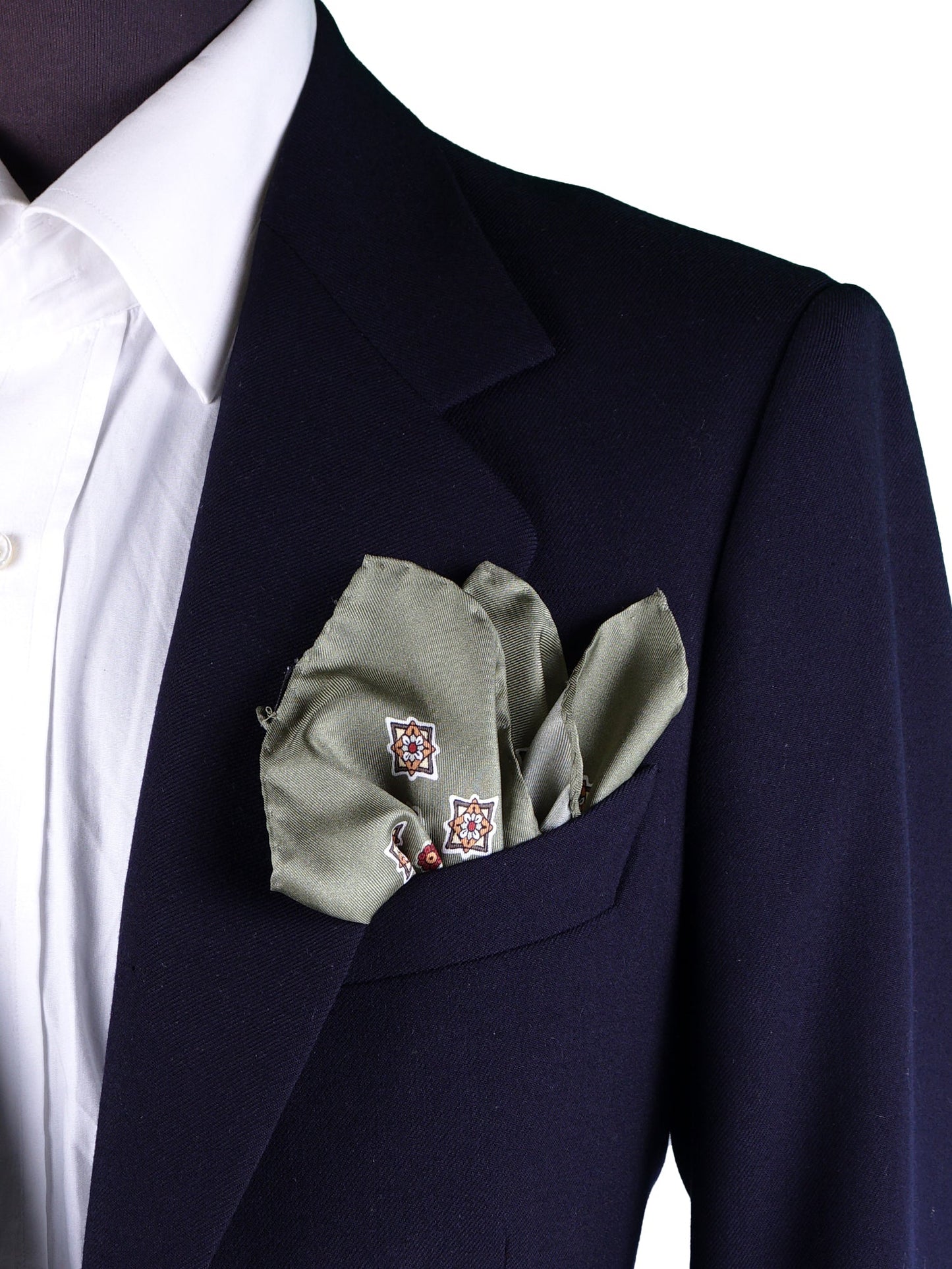 Green Pocket Square in Pure Printed Silk HOFFMAN