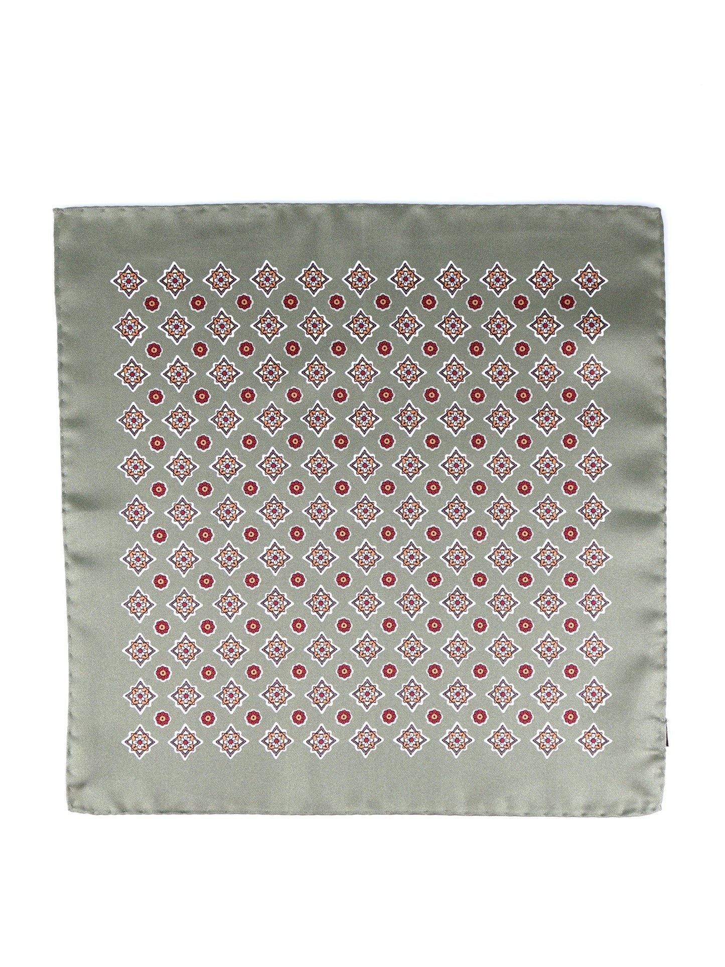 Green Pocket Square in Pure Printed Silk HOFFMAN