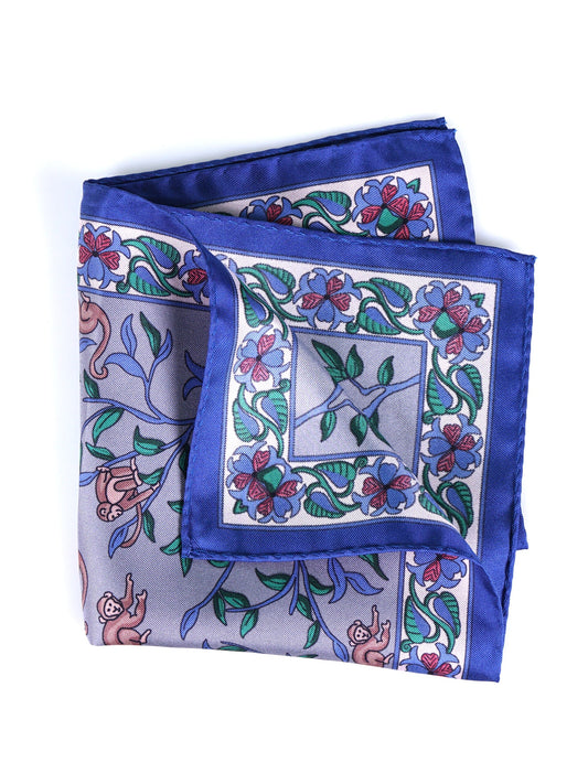 Gray Pocket Square in Pure Printed Silk MONKEY