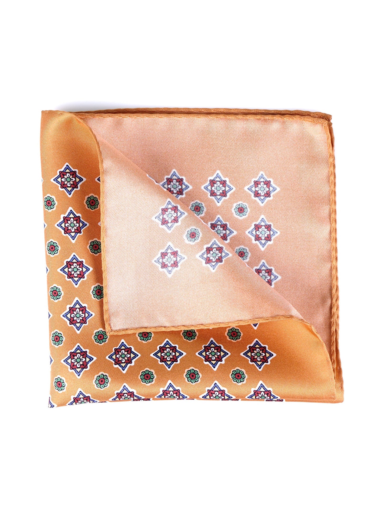 Orange Pocket Square in Pure Printed Silk HOFFMAN