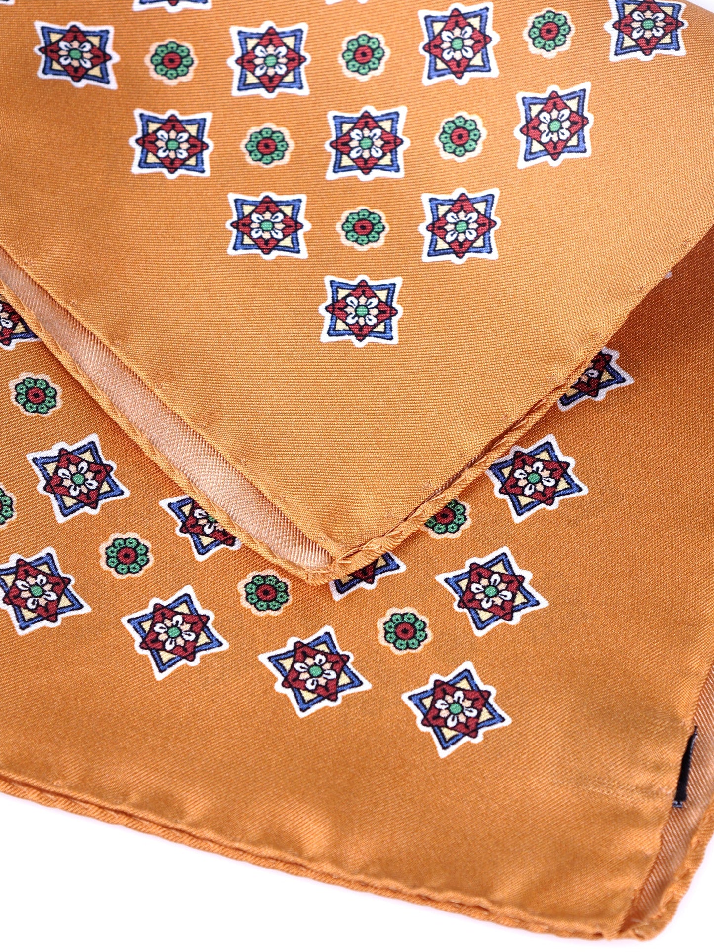 Orange Pocket Square in Pure Printed Silk HOFFMAN