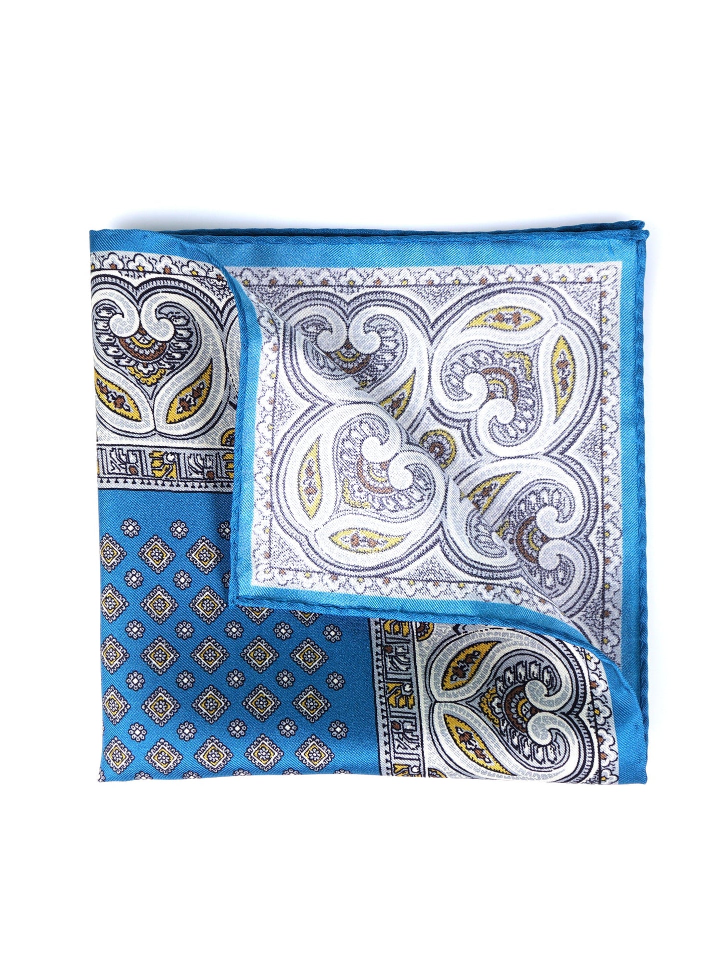 Teal Printed Silk Pocket Square GAVINO