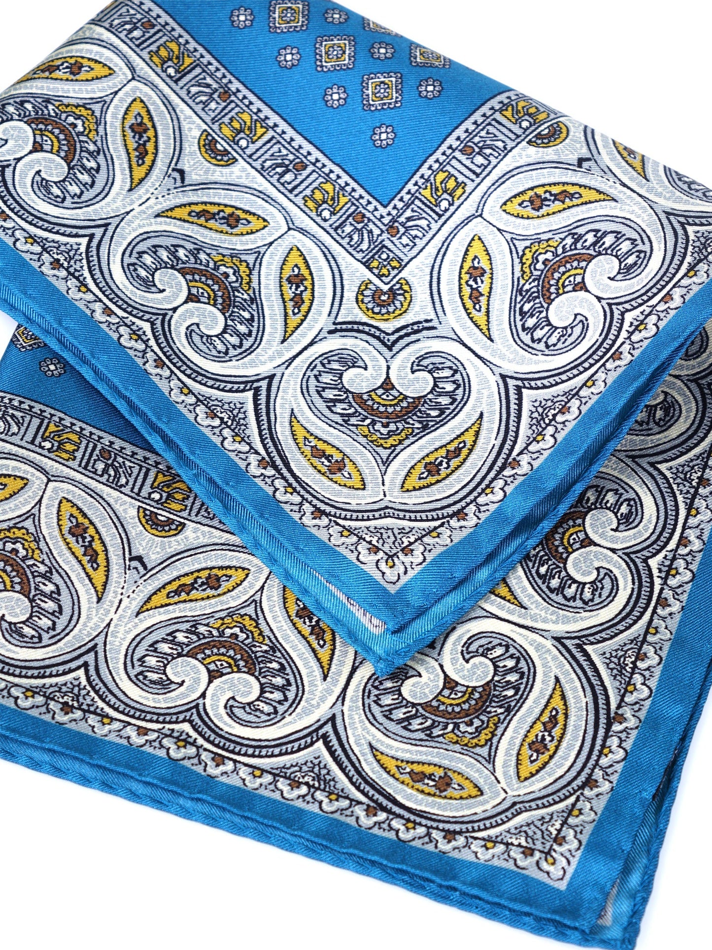 Teal Printed Silk Pocket Square GAVINO