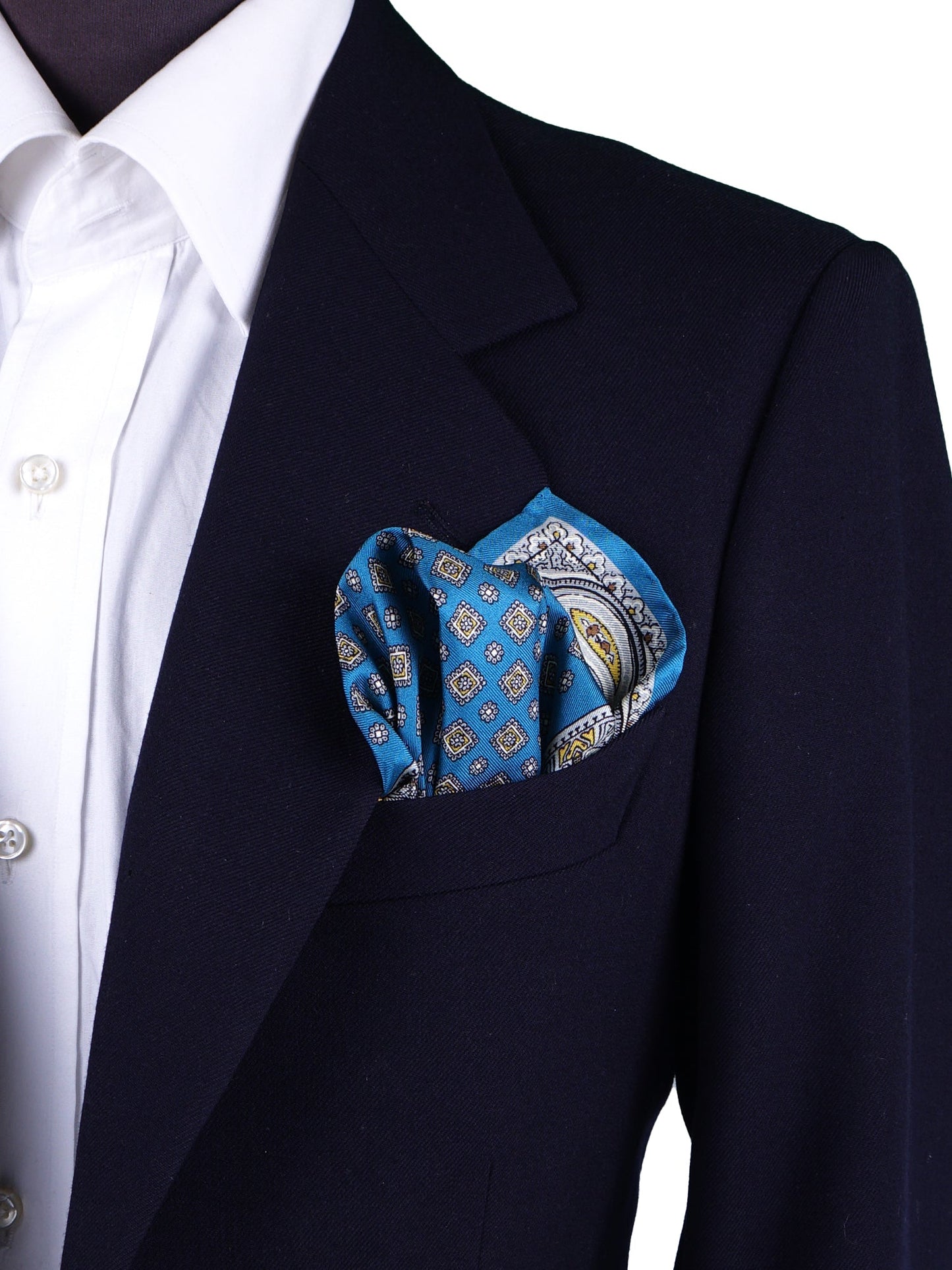Teal Printed Silk Pocket Square GAVINO