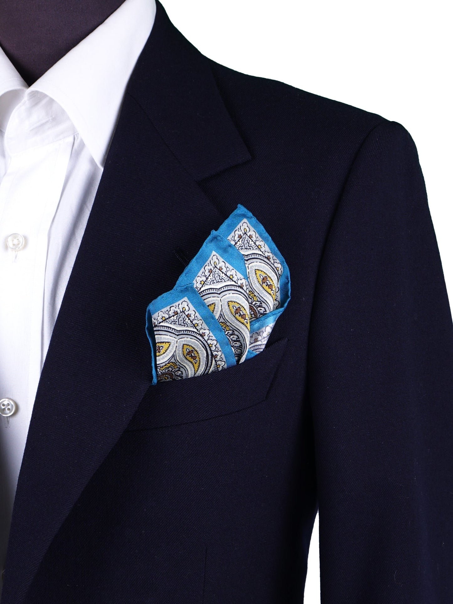 Teal Printed Silk Pocket Square GAVINO