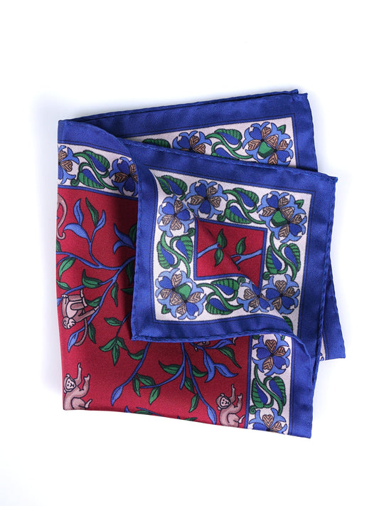 Red Pocket Square in Pure Printed Silk MONKEY