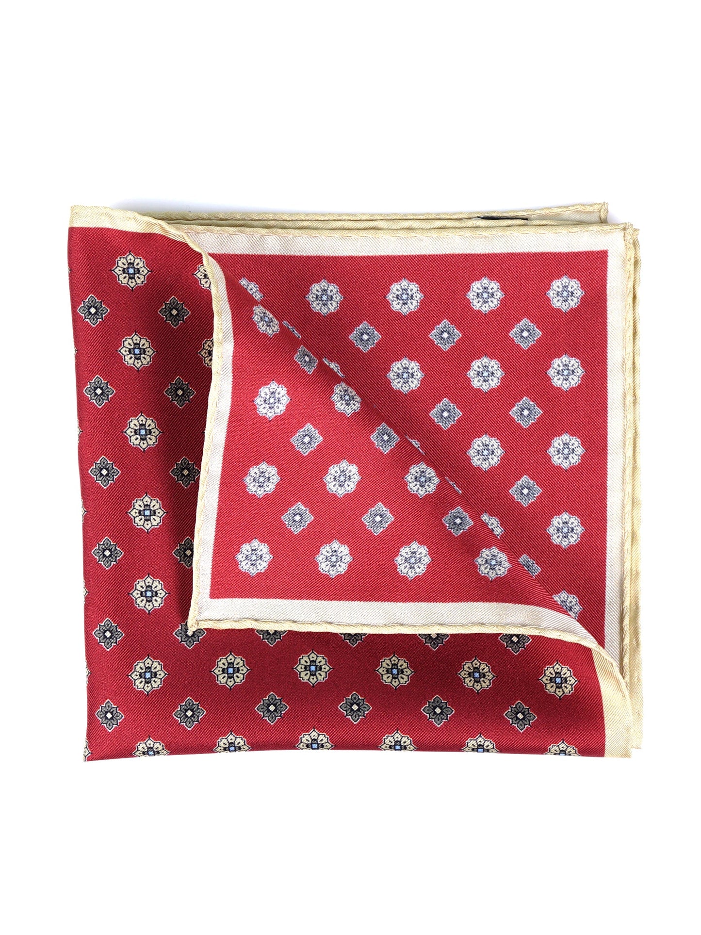Red Pocket Square in Pure Printed Silk KARMA