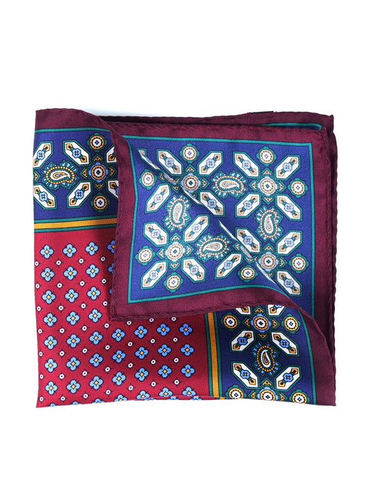 Red Pocket Square in Pure Printed Silk ROSARIO