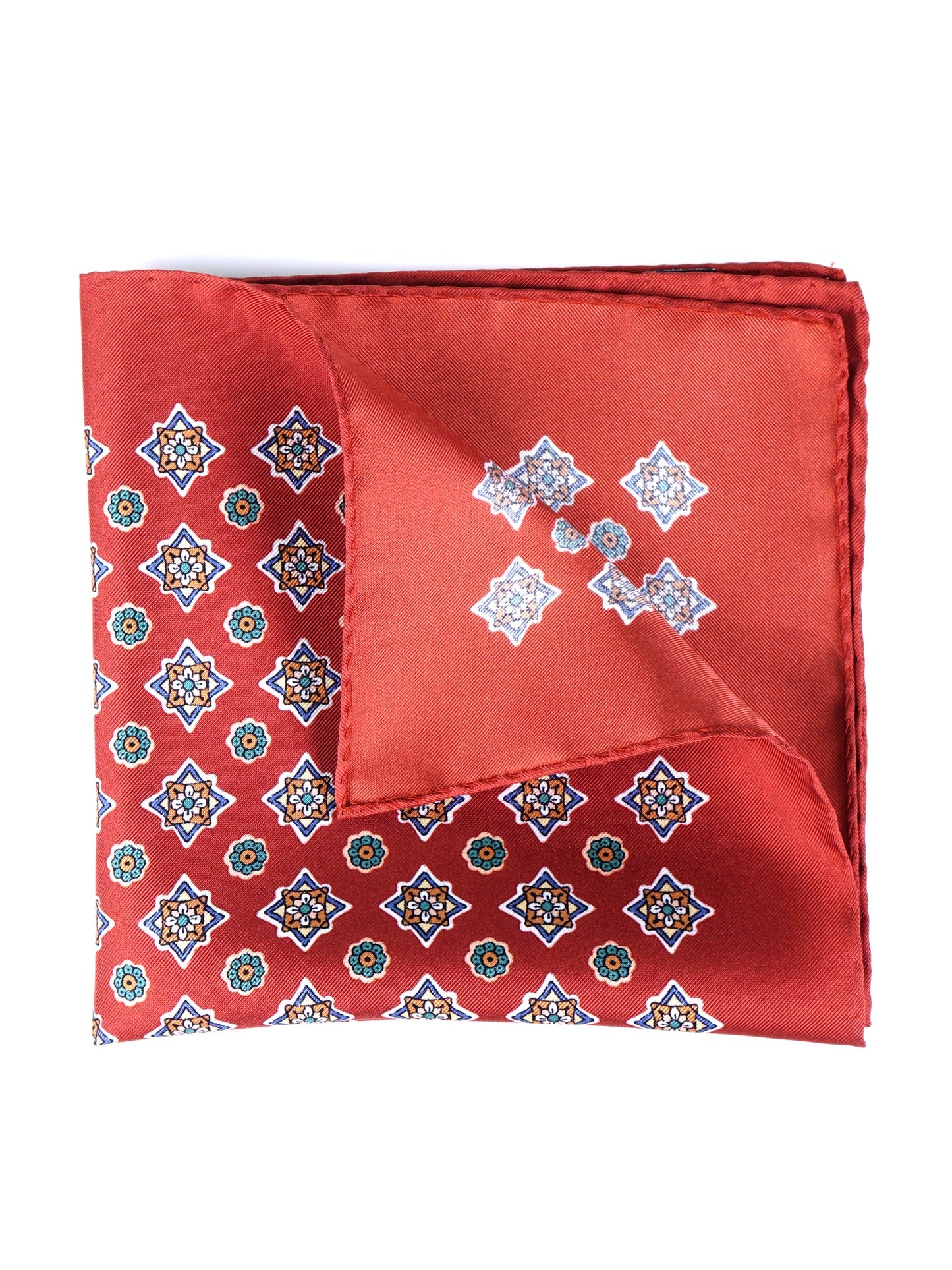 Rust Pocket Square in Pure Printed Silk HOFFMAN