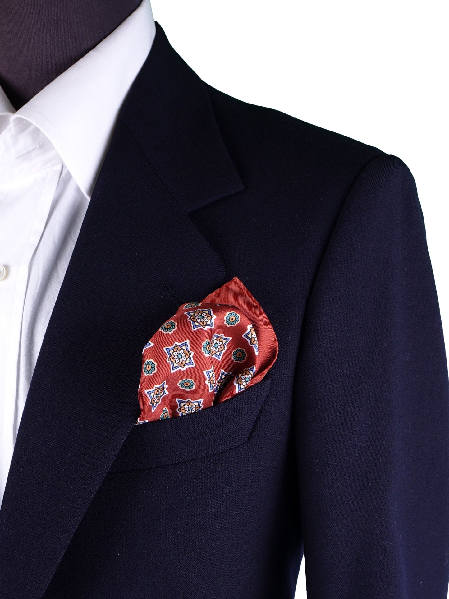Rust Pocket Square in Pure Printed Silk HOFFMAN