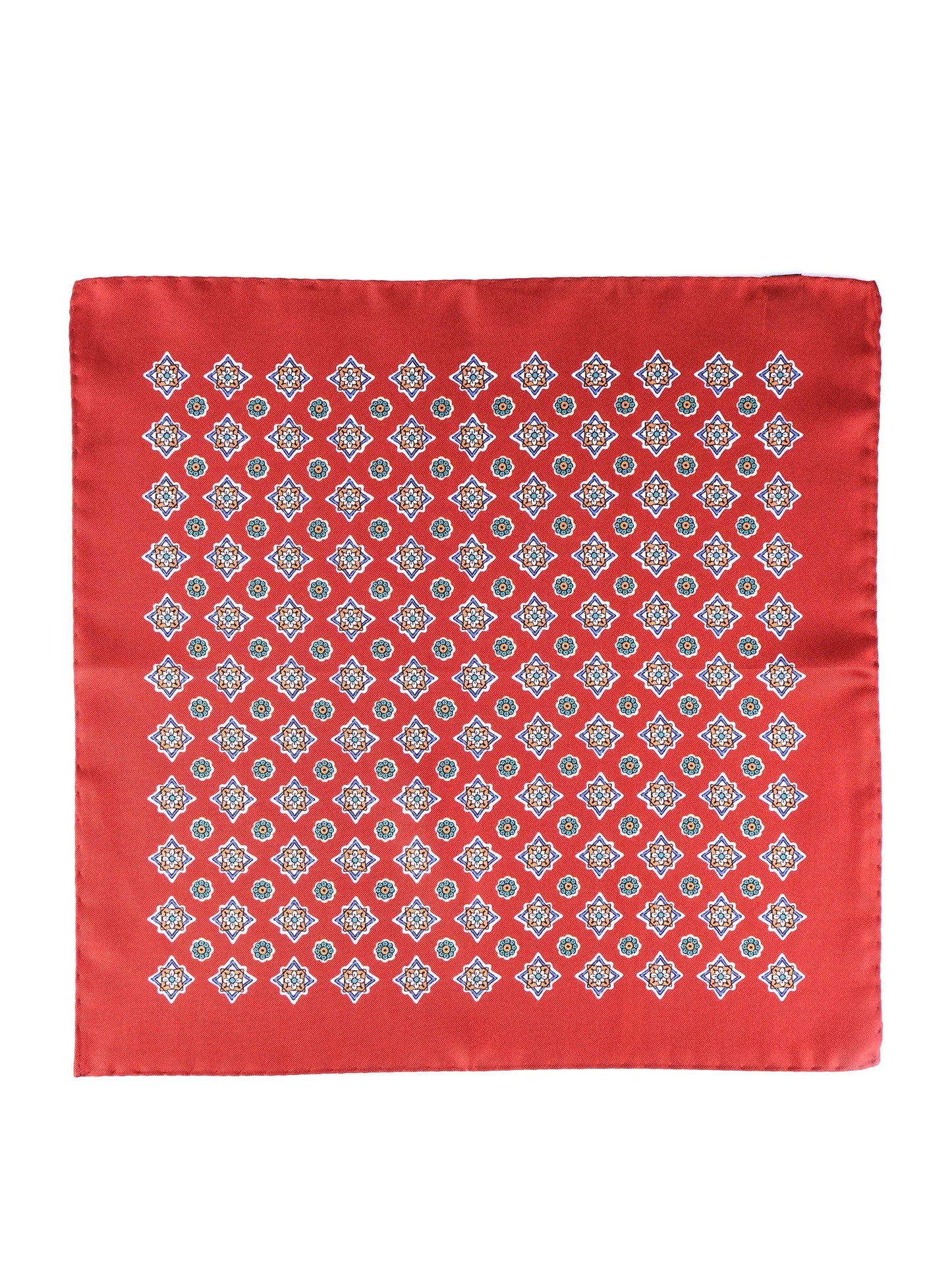 Rust Pocket Square in Pure Printed Silk HOFFMAN