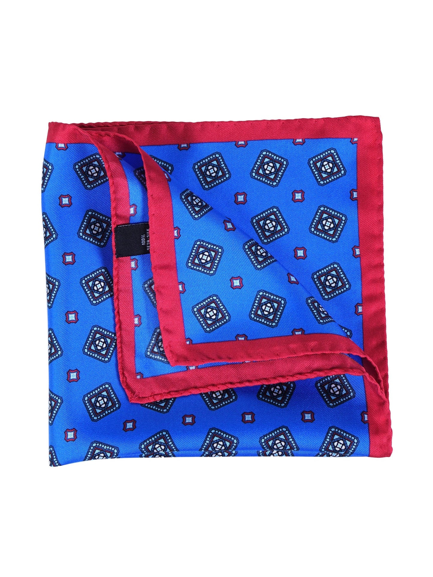 Electric blue silk printed pocket square ELIA