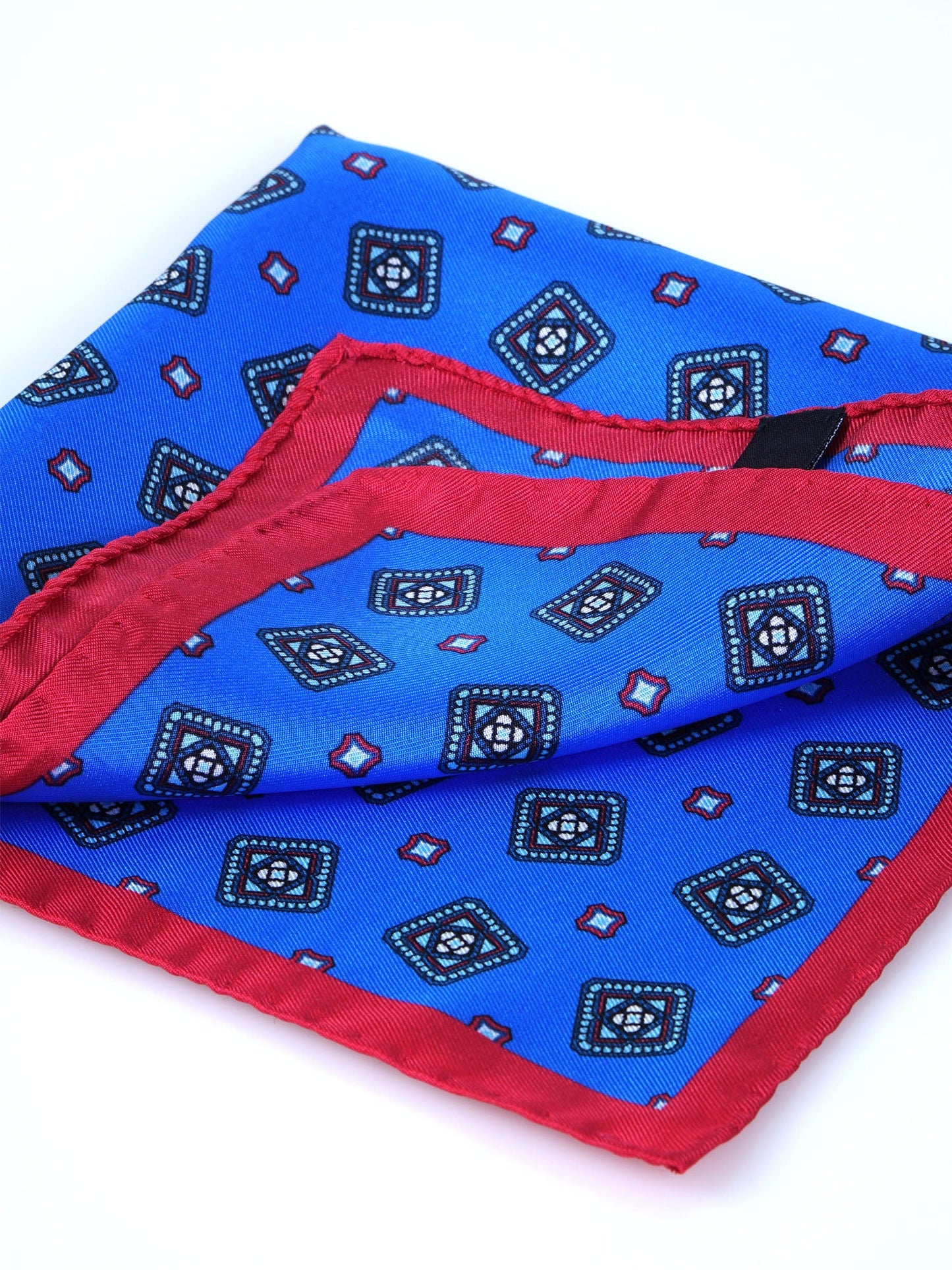 Electric blue silk printed pocket square ELIA