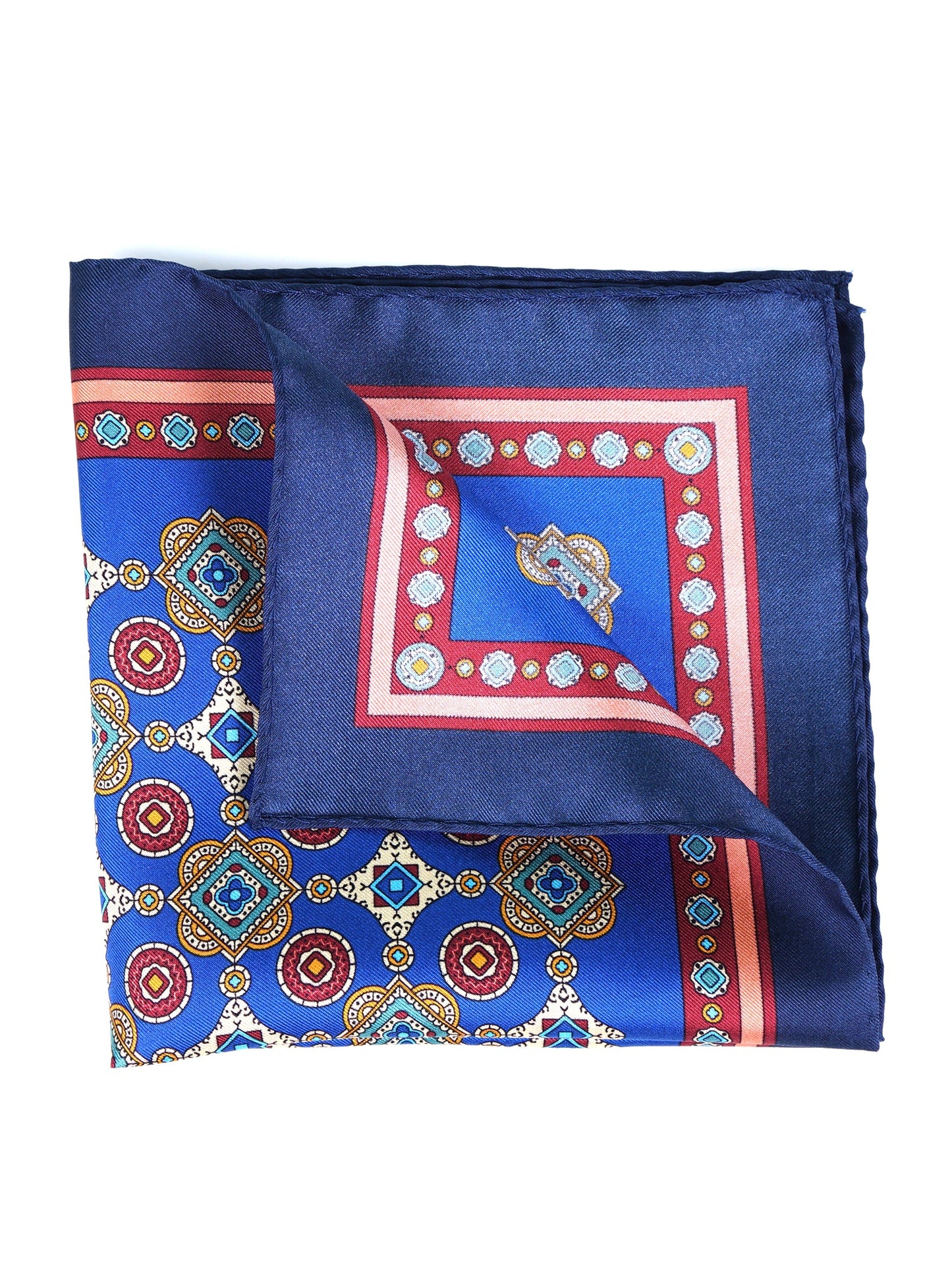 Electric Blue Pocket Square in Pure Printed Silk MAFFEI