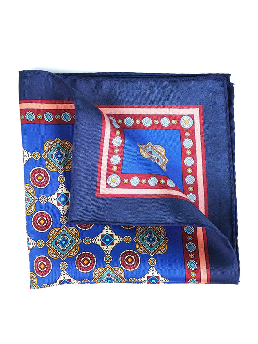 Electric Blue Pocket Square in Pure Printed Silk MAFFEI