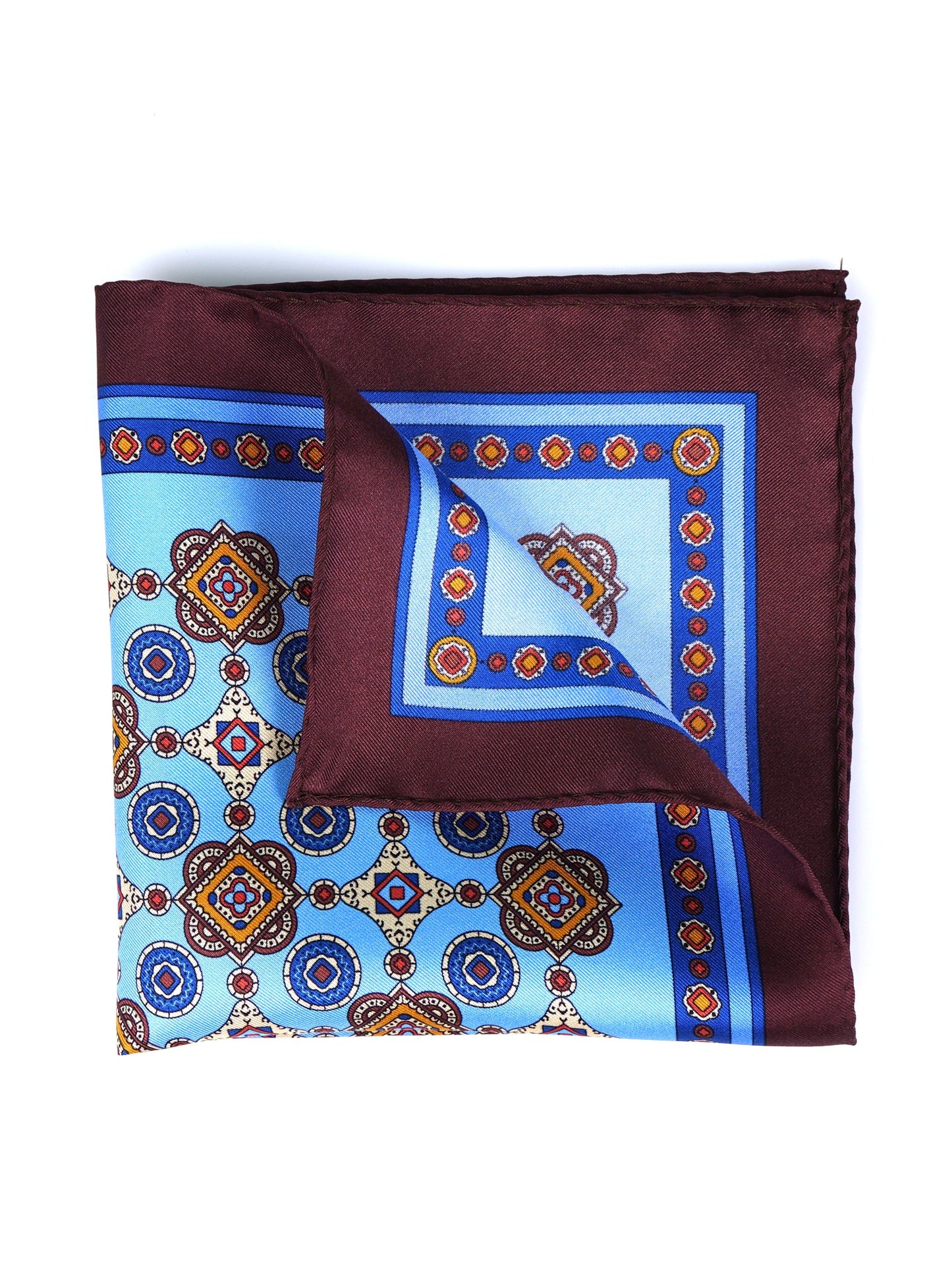 Light Blue Pocket Square in Pure Printed Silk MAFFEI