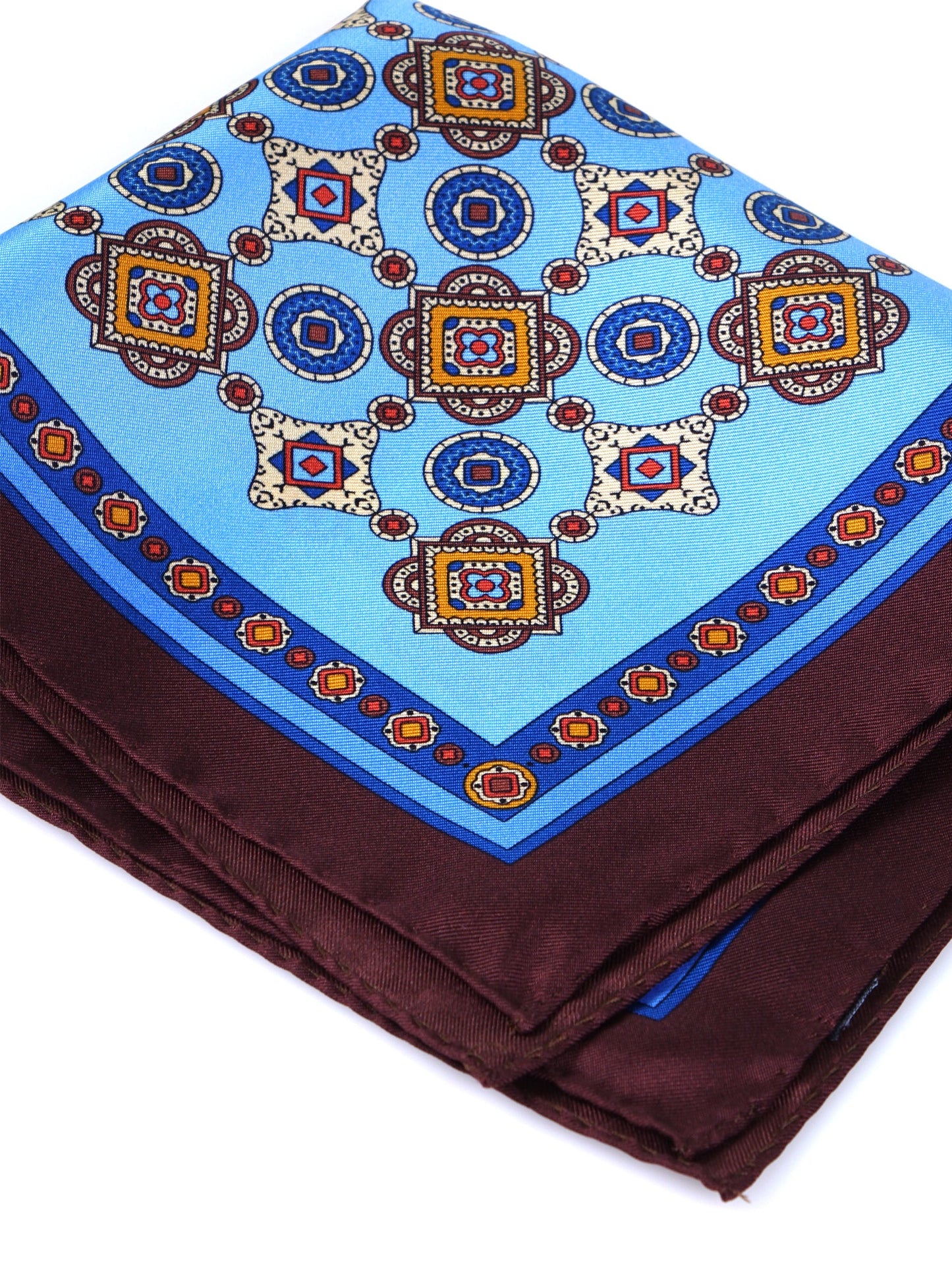Light Blue Pocket Square in Pure Printed Silk MAFFEI