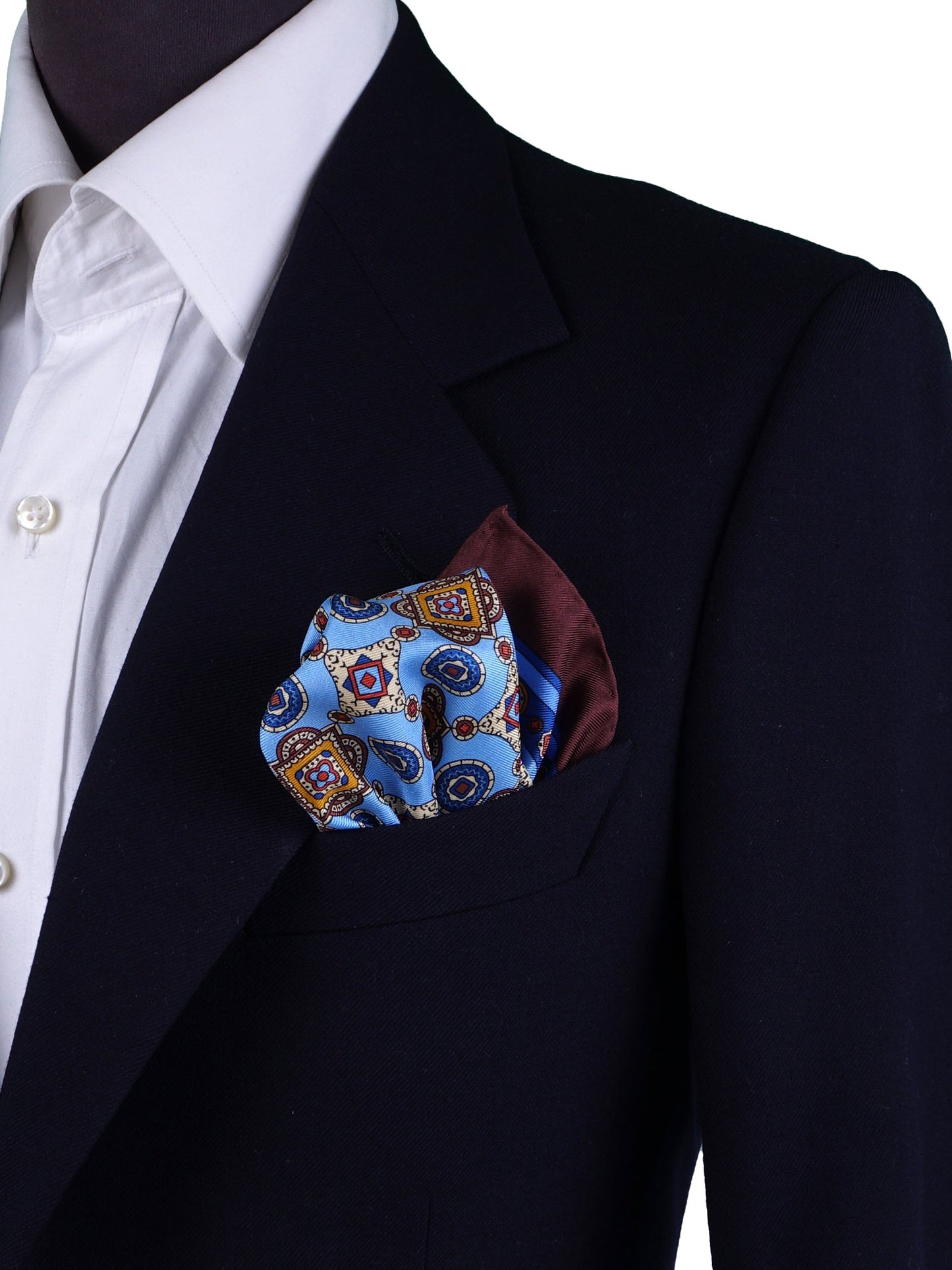 Light Blue Pocket Square in Pure Printed Silk MAFFEI