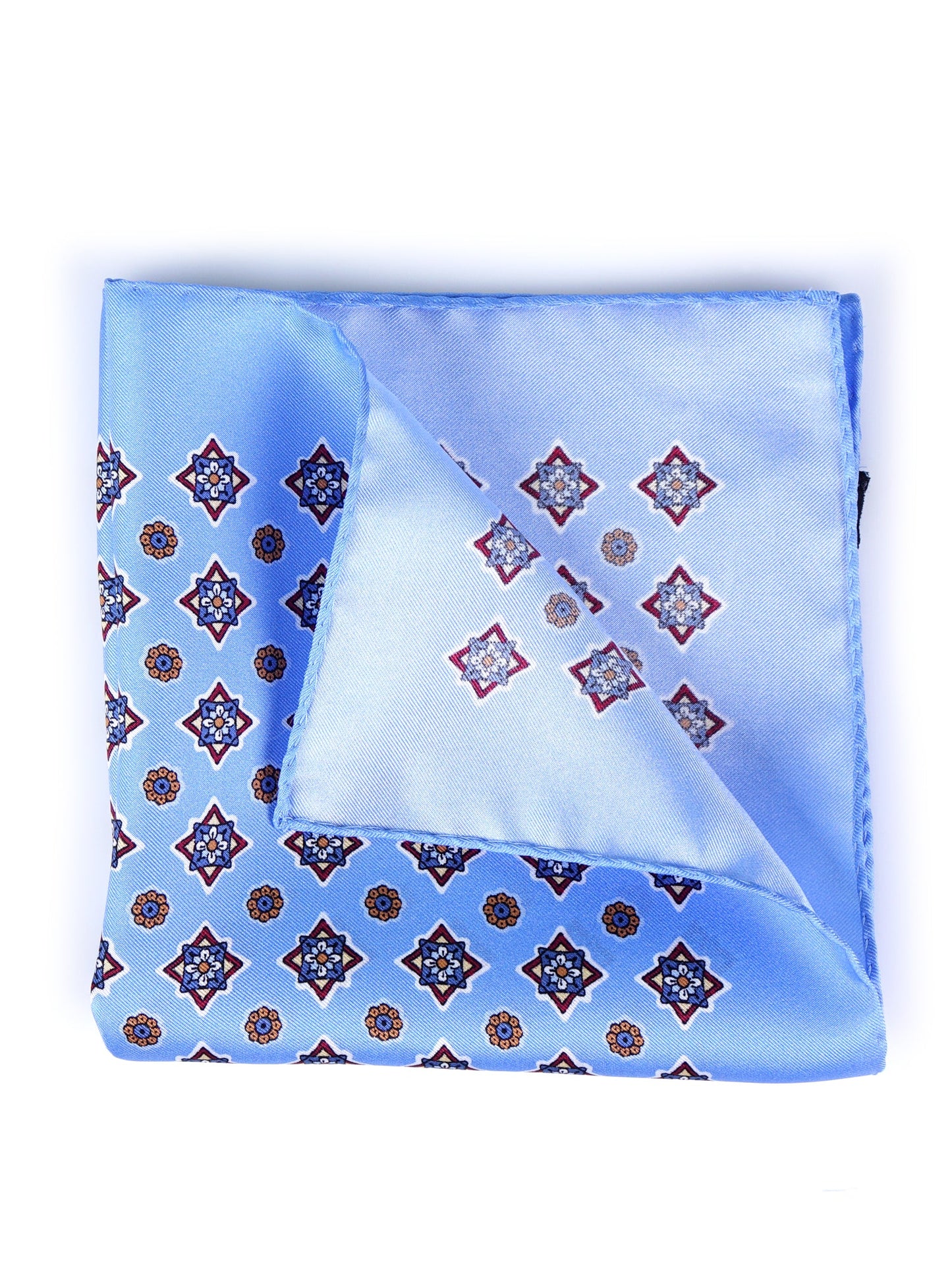 Light Blue Pocket Square in 100% Printed Silk HOFFMAN