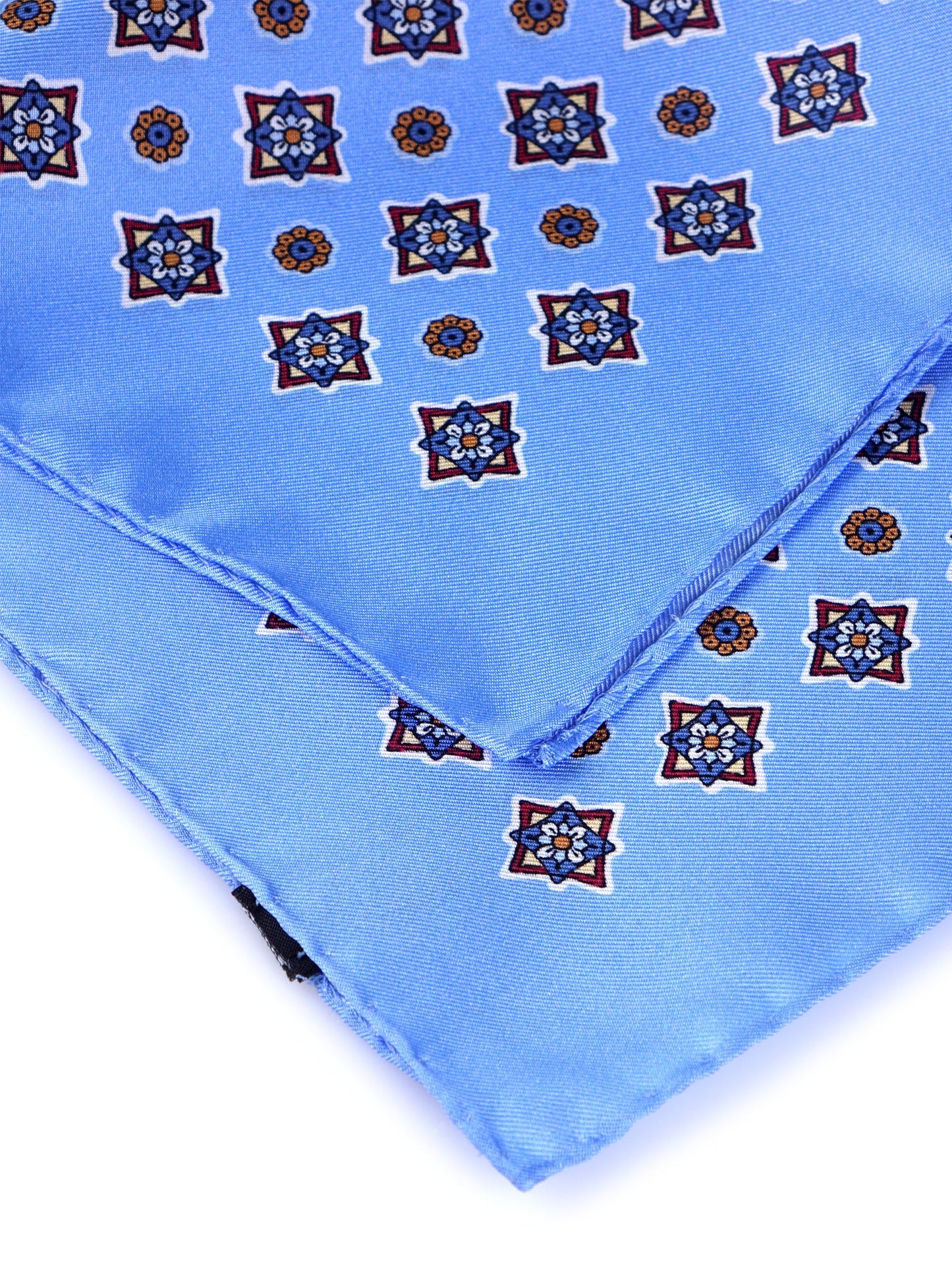 Light Blue Pocket Square in 100% Printed Silk HOFFMAN