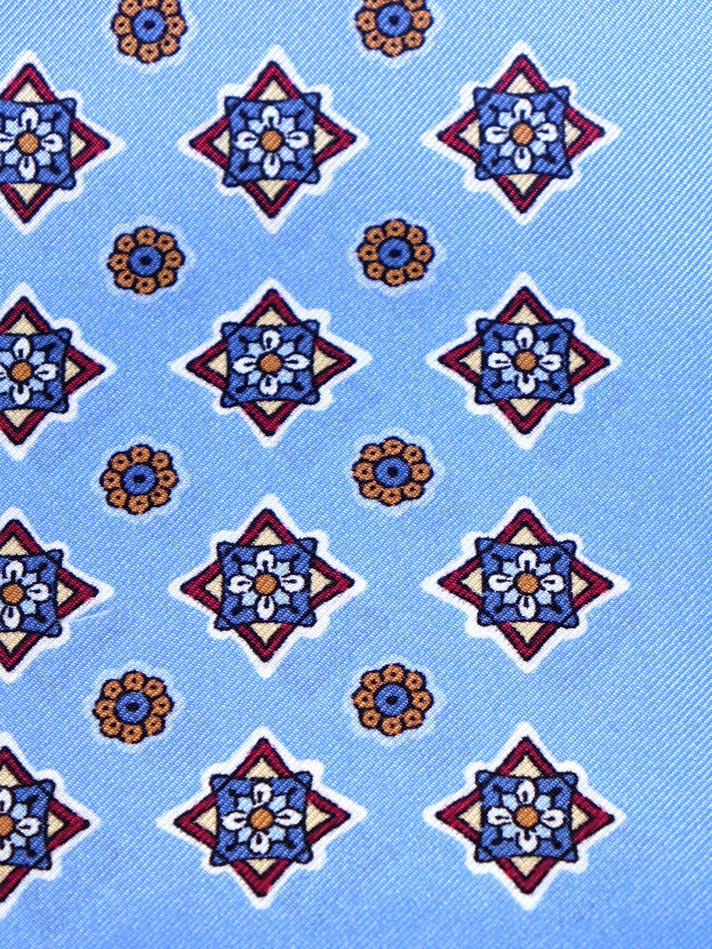 Light Blue Pocket Square in 100% Printed Silk HOFFMAN