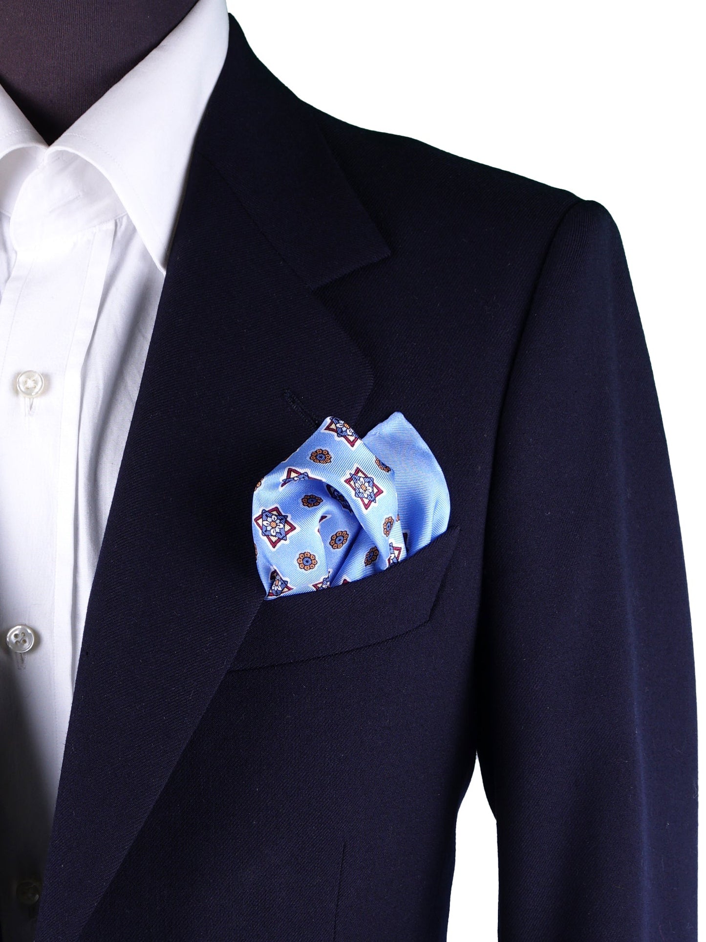 Light Blue Pocket Square in 100% Printed Silk HOFFMAN