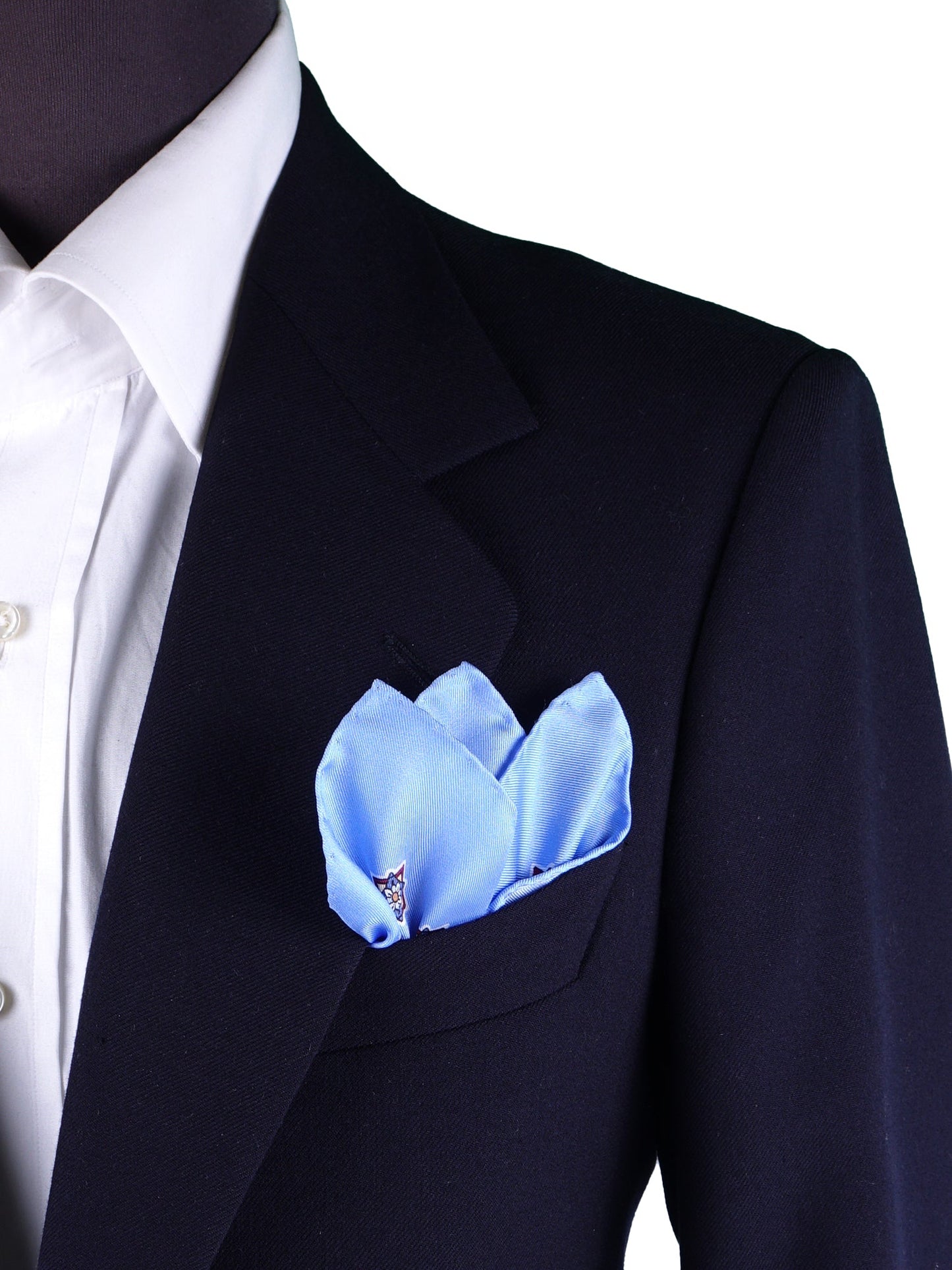 Light Blue Pocket Square in 100% Printed Silk HOFFMAN