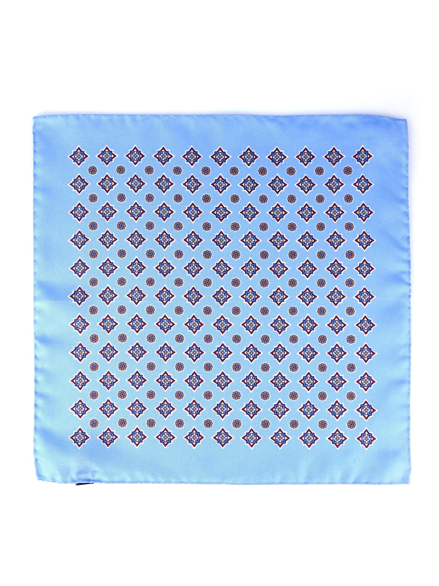 Light Blue Pocket Square in 100% Printed Silk HOFFMAN