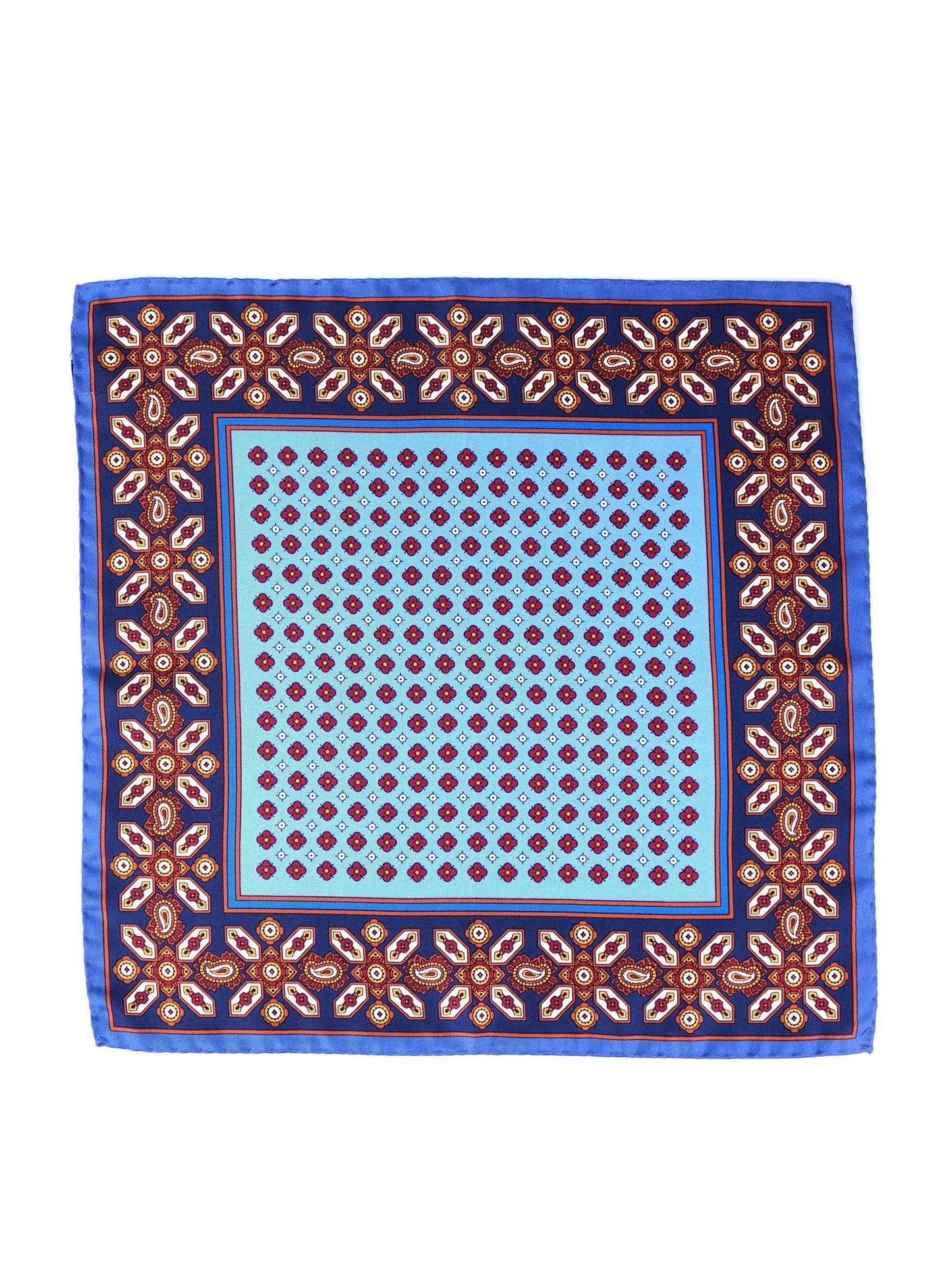 Light Blue Silk Pocket Square with ROSARIO Print