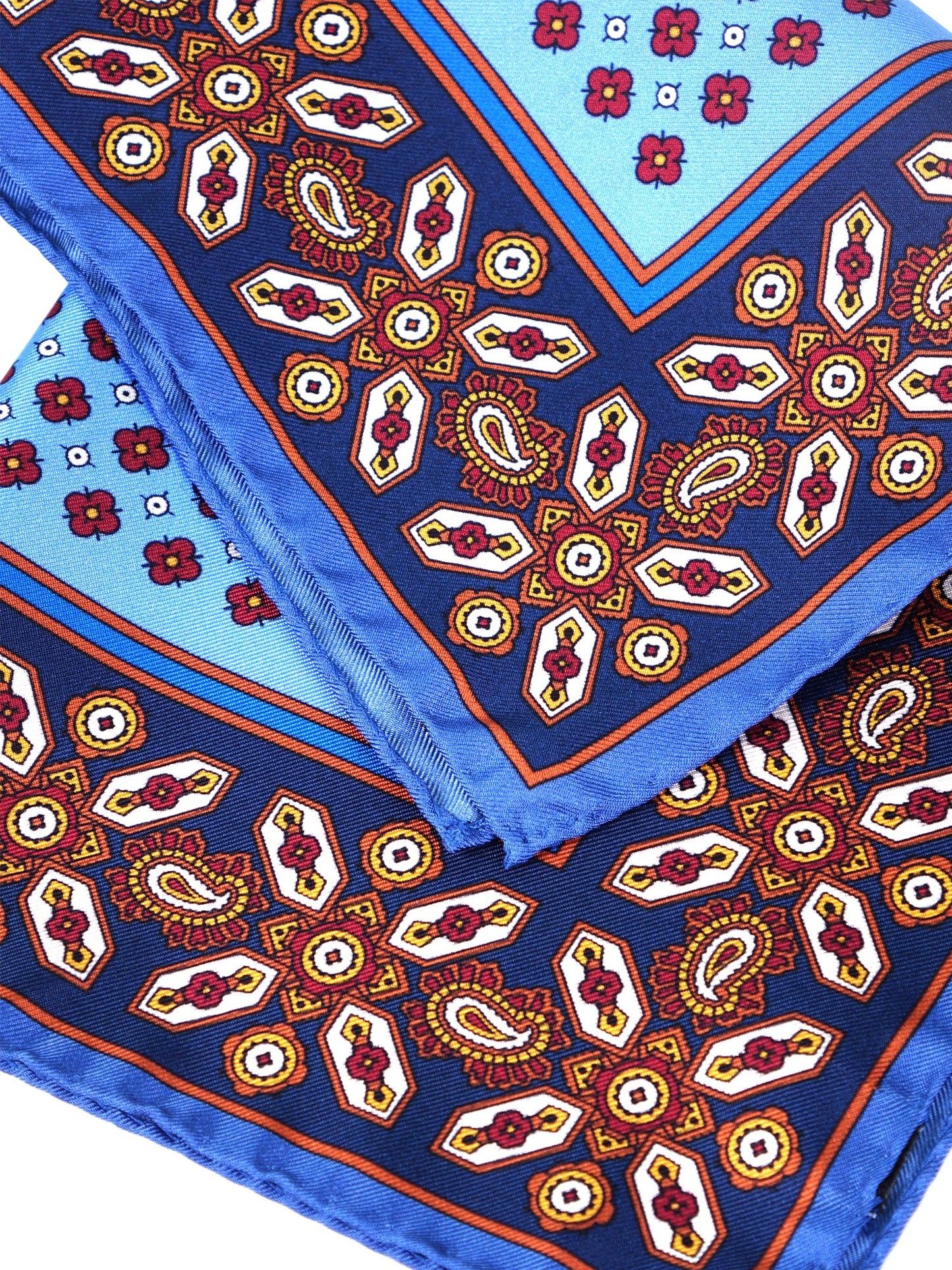Light Blue Silk Pocket Square with ROSARIO Print