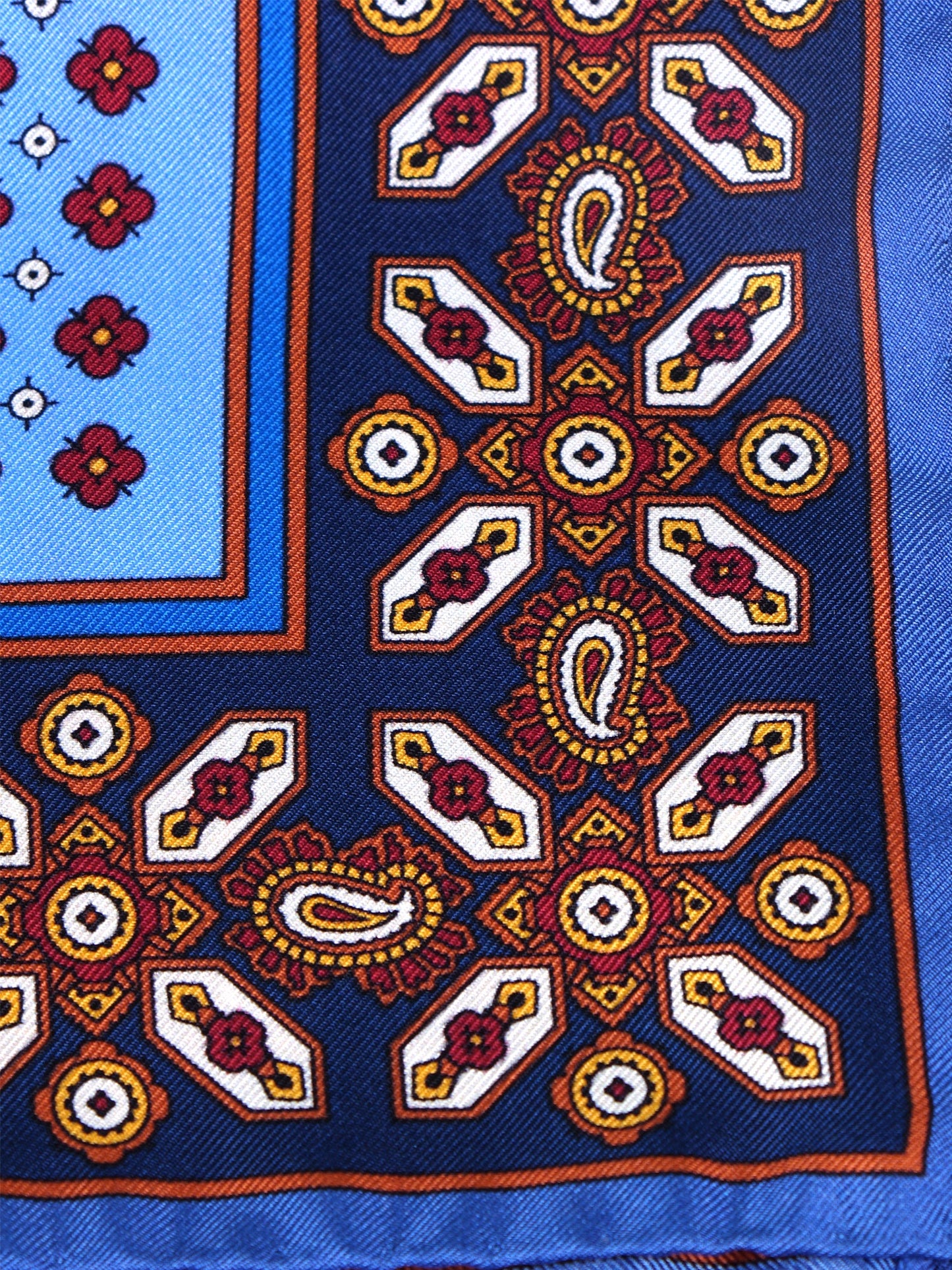 Light Blue Silk Pocket Square with ROSARIO Print